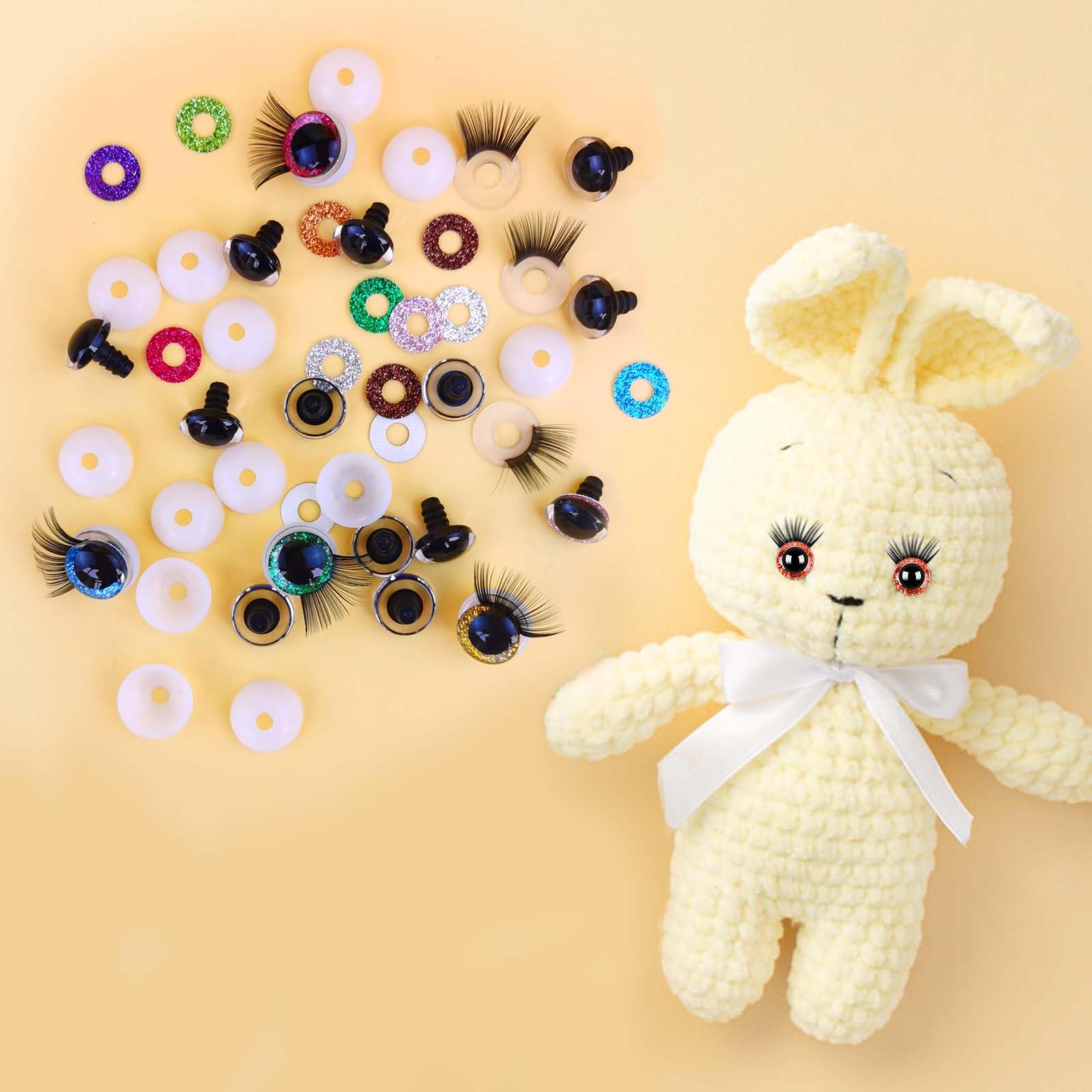 HavaCue Lot de 30 Yeux de Securite Amigurumi 16mm Amigurumi Kit avec Cils Clignotant Yeux Securite Amigurumi Crochet Animal Doll Poupée Jouets Bricolage Artisanat
