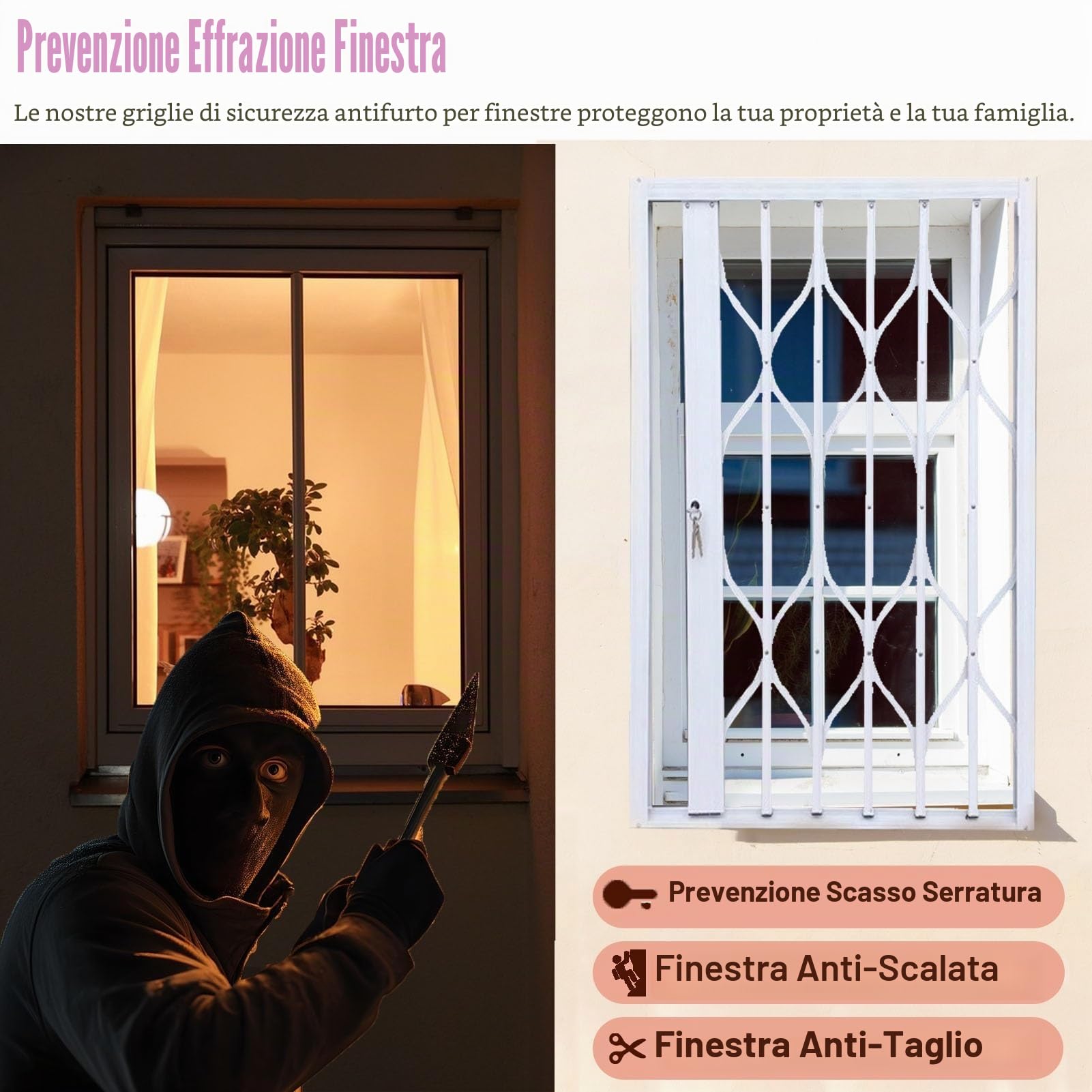 Inferriate per Finestre Grate di Sicurezza per Finestre con Serratura, Cancelletti per Animali Domestici, Gatti / Cani, Barre Antieffrazione Estensibili per Finestre Scorrevoli, Recinzioni di Sicurezz