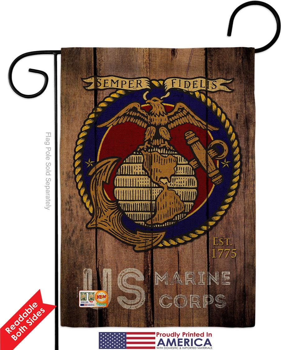 US Marine Corps Burlap Garden Flag - Pack Armed Forces USMC Semper Fi United State American Military Veteran Retire Official USA Vintage Applique - House Yard Gift Double-Sided 13 X 18.5
