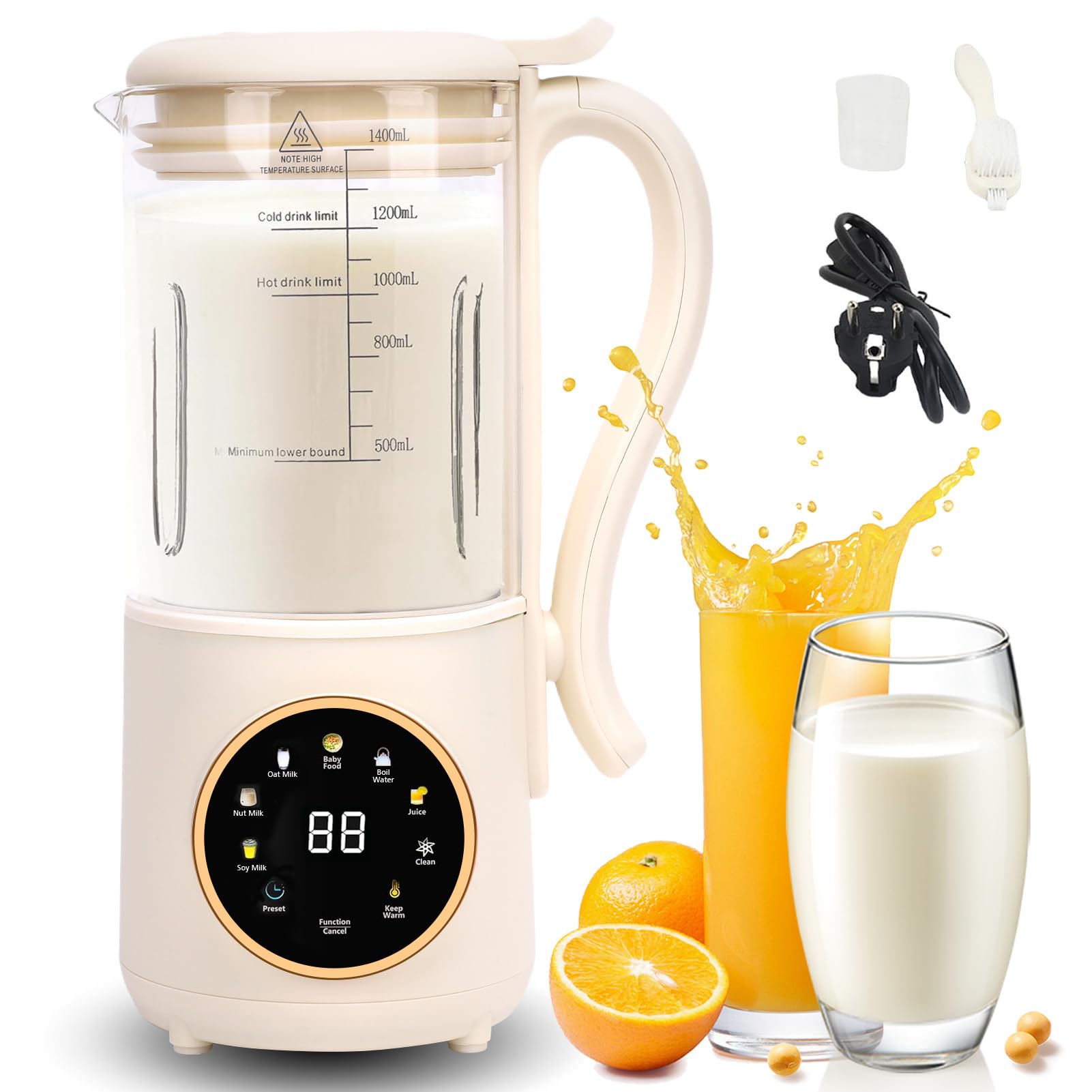 Extractor De Zumos Y Verduras, Licuadora Automática Multifuncional De 1.4l Con Pantalla LED De Cuchillas De Acero, Máquina De Fabricantes De Leche De Nueces Para Zumos Y Batidos