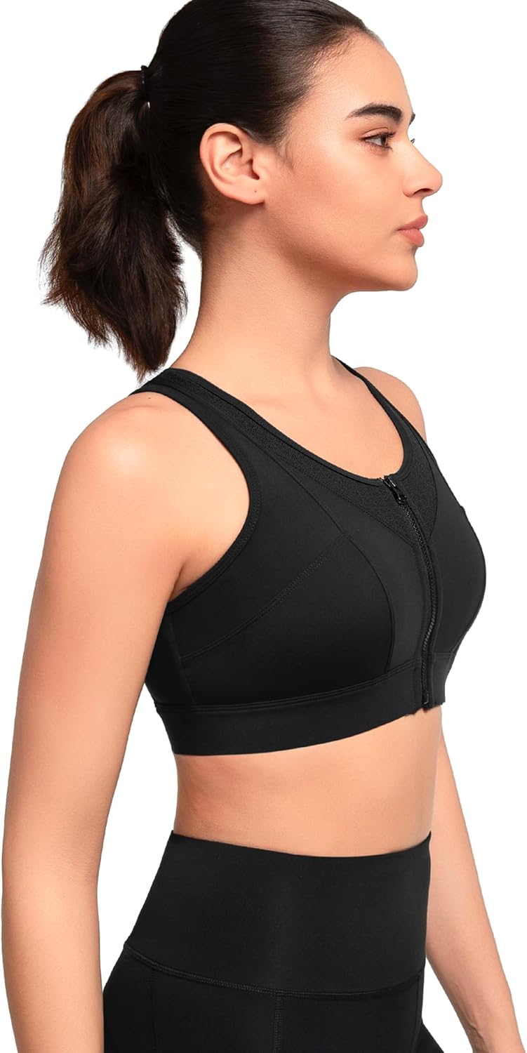 Yvette High Impact Sports Bras for Women Front Zip Supportive Running Bras for Large Bust Plus Size - Image 3