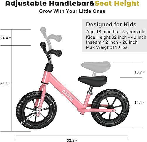 Miniatura 6 de Bobike Bicicleta de equilibrio para niños de 2 a 5 años, asiento ajustable y manillar sin pedal, bicicleta de entrenamiento sin pedales, el mejor