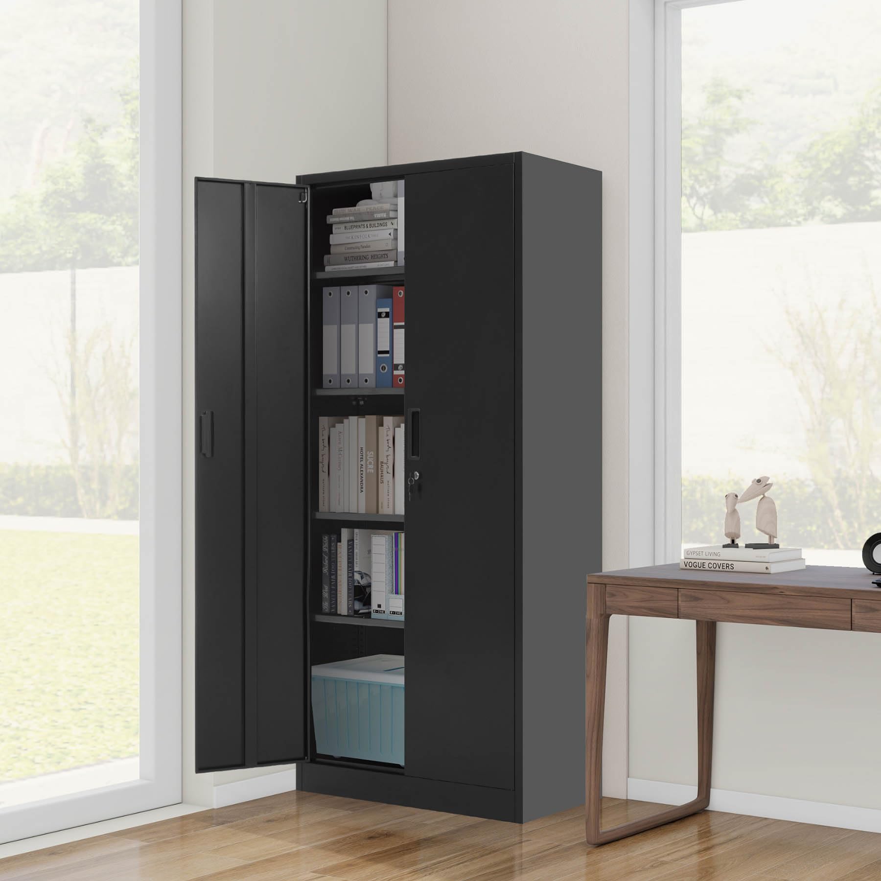 Amazon.co.jp: スチール書庫 両開き書庫 高さ180cm 幅80cm 書類保管庫