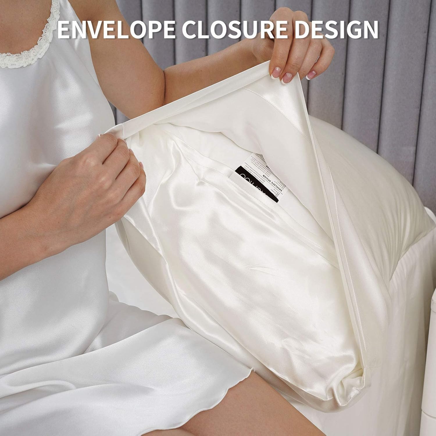 Vividomm 22 Momme 6A Grade Mulberry Silk Pillow Case Both Sides 100% Natural Pure Silk PillowCover/Sham for Hair and Skin Envelope/Tucking Closure Standar Queen King (White, Standard-2 Pack)