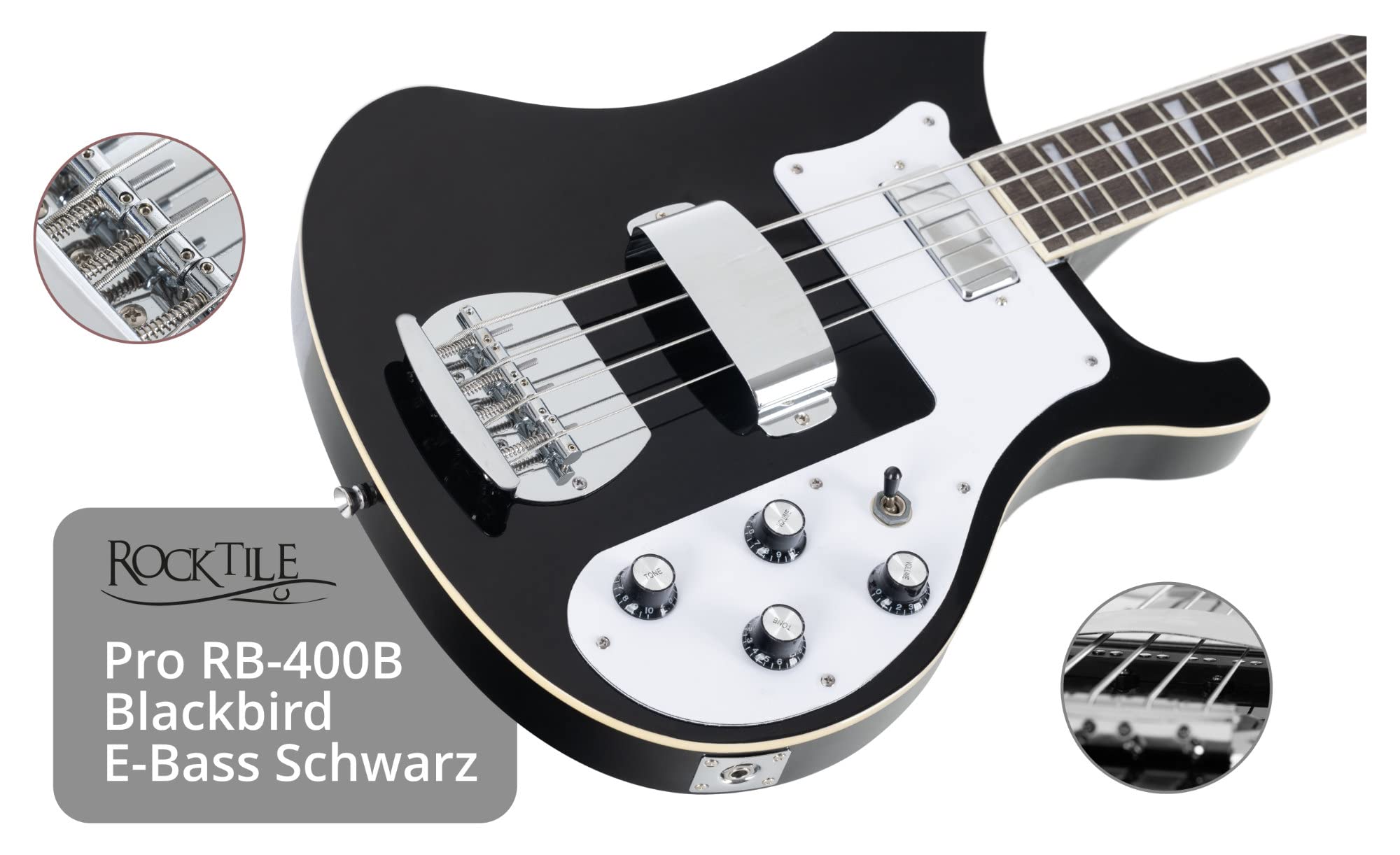 Rocktile Pro RB-400B Blackbird E-Bass Set - Longscale 2 Pickups - Nero