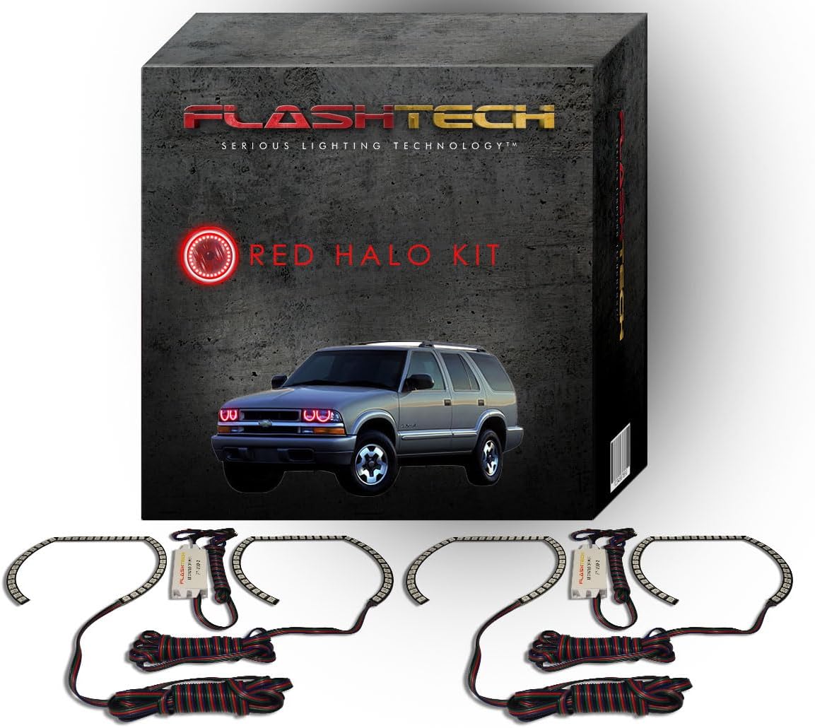 Amazon.com: Flashtech Bright Red LED Halo Ring Headlight Kit Compatible ...