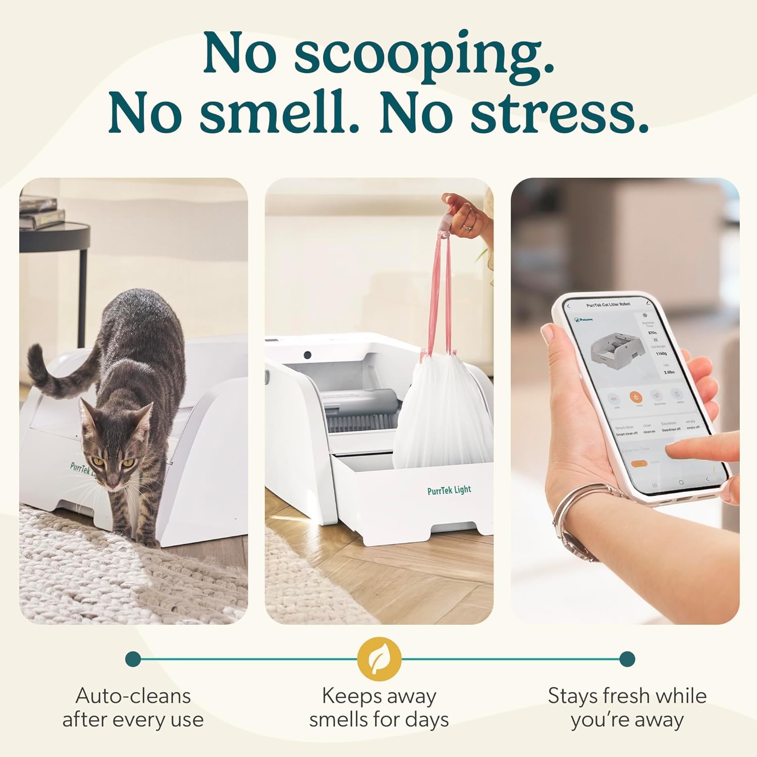 Petcove PurrTek - Caja de arena eléctrica autolimpiante automática para varios gatos, parte superior abierta para gatos grandes, silenciosa 45 dB, control de olores, seguridad doble antipellizcos