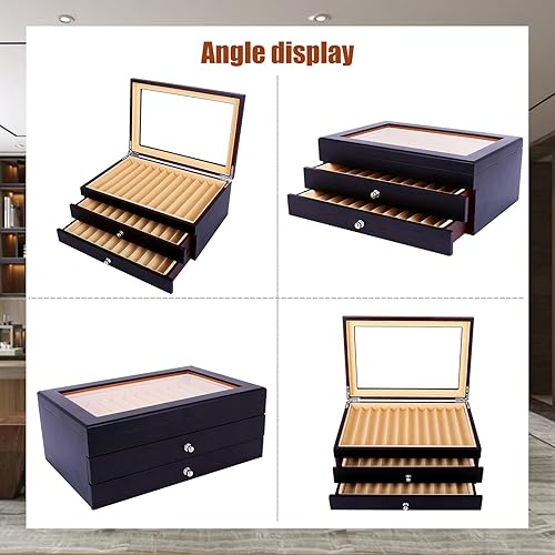 Miniatura 6 de Caja organizadora de 34 piezas para bolígrafos de madera, caja organizadora de almacenamiento de bolígrafos, estuche coleccionista de 3 capas (ébano)