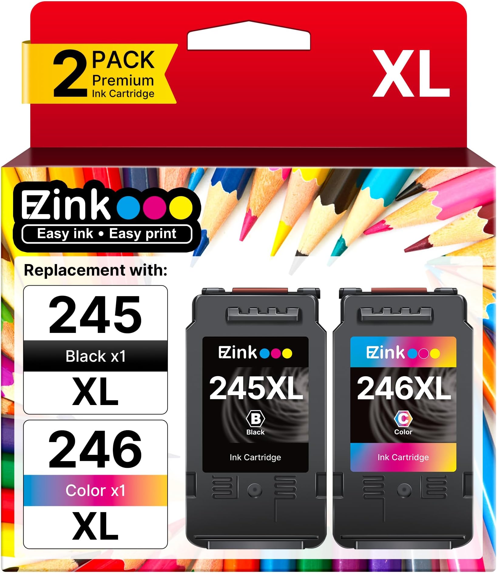 245XL 246XL Ink Cartridge Replacement for Canon 245XL 246XL Combo Pack for Canon Ink 245 and 246 Works with Pixma MG2522 MG2525 TS3122 TS3322 MX490 TR4520 TS202 MG2520 MG2922 MG3022 (2 Combo Pack)