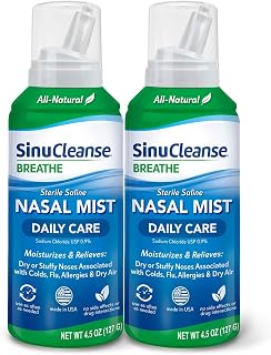 SinuCleanse Daily Care Sterile Saline Nasal Spray, Ultra Fine Mist for Congestion Relief, 4.5oz 2-Pack, Made in USA
