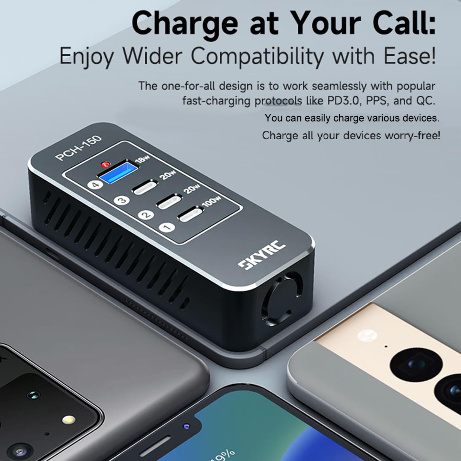 Multipresa con porte USB PCH-150 Power & Charging Hub, 158W 4-Port Power Strip con 3 porte USB-C + 1 porta USB-A di ricambio per iPhone, Samsung, Huawei, MacBook e altro