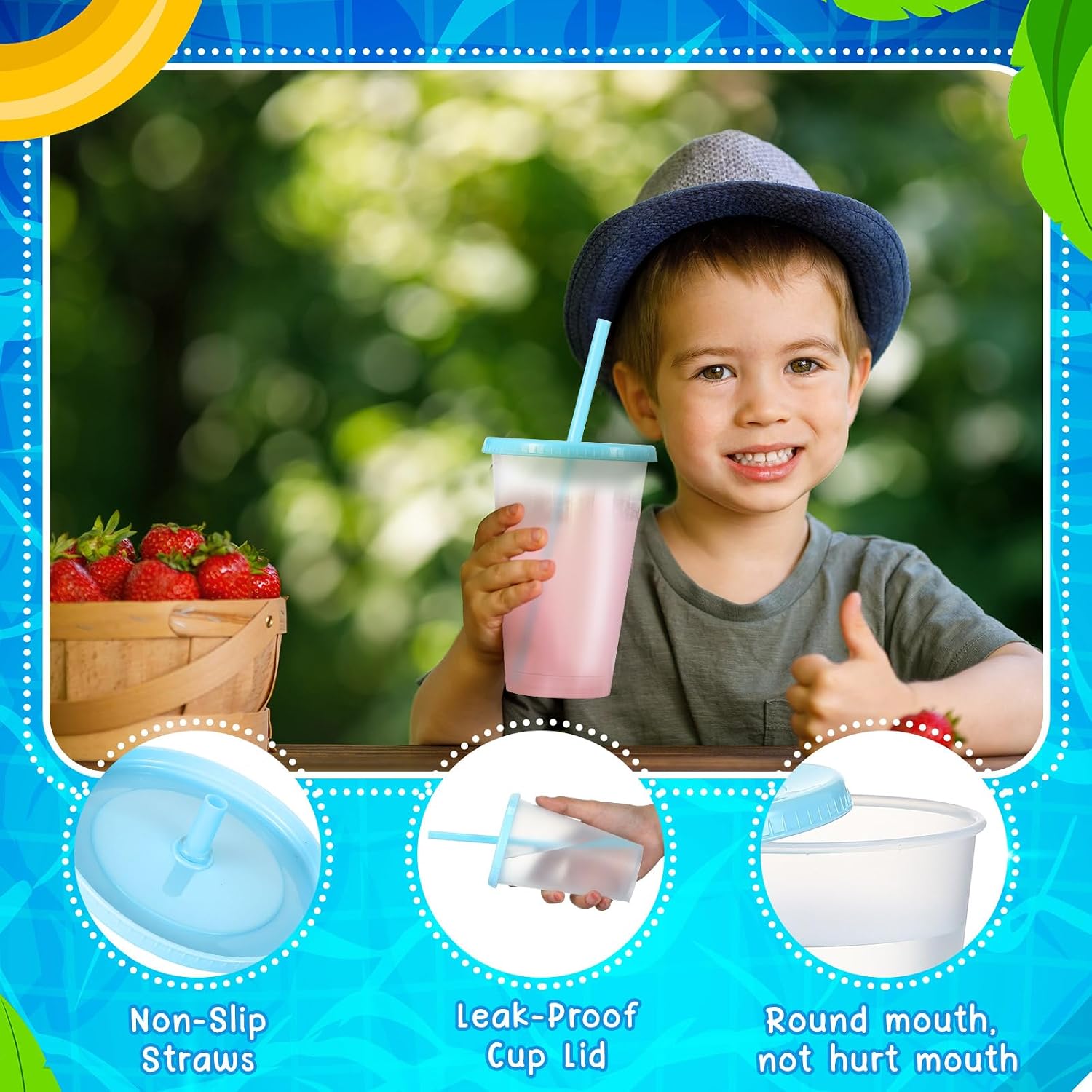 Mifoci 12 Pcs Plastic Tumbler with Lids and Straws, 16oz, Blue image 3