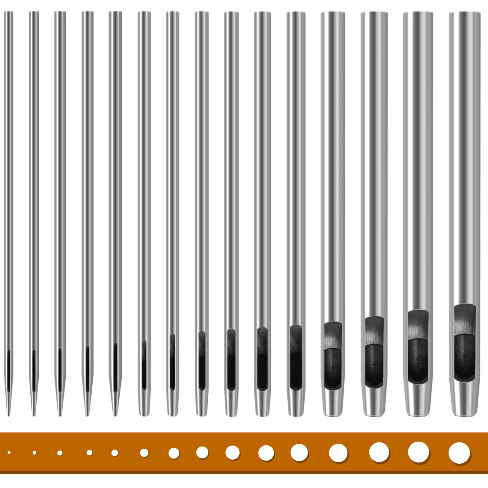 15 Pieces Steel Hollow Punch Set 0.5mm-6mm, Tokaneit Watch Band Leather Holes Punch, Leather Craft Hole Punches, for Leathercraft, Watch Bands, Belts, Canvas, Paper