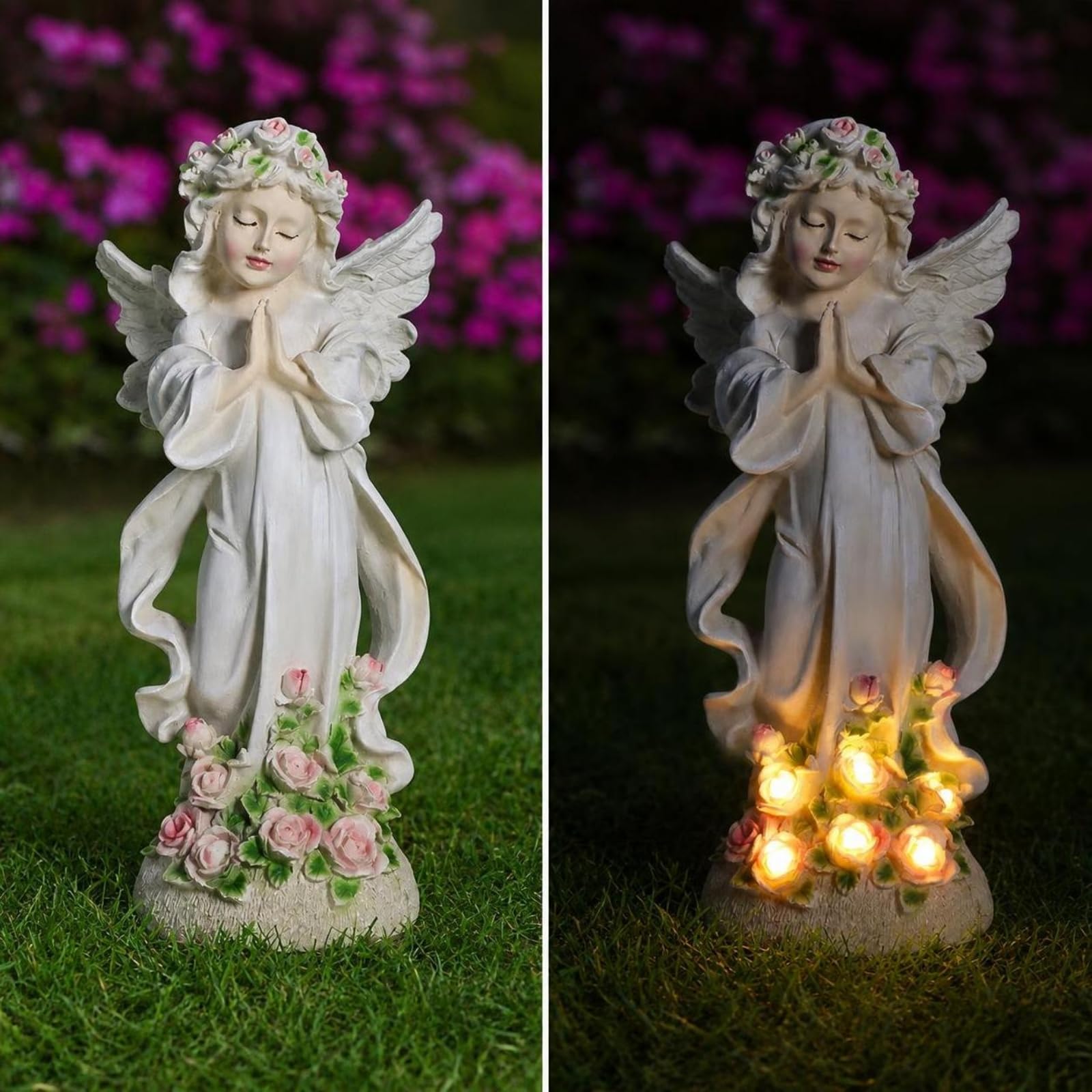 Statue Panneau Solaire | Finition Ivoire Élégante, Étanche, Lampe LED, pr Mariage