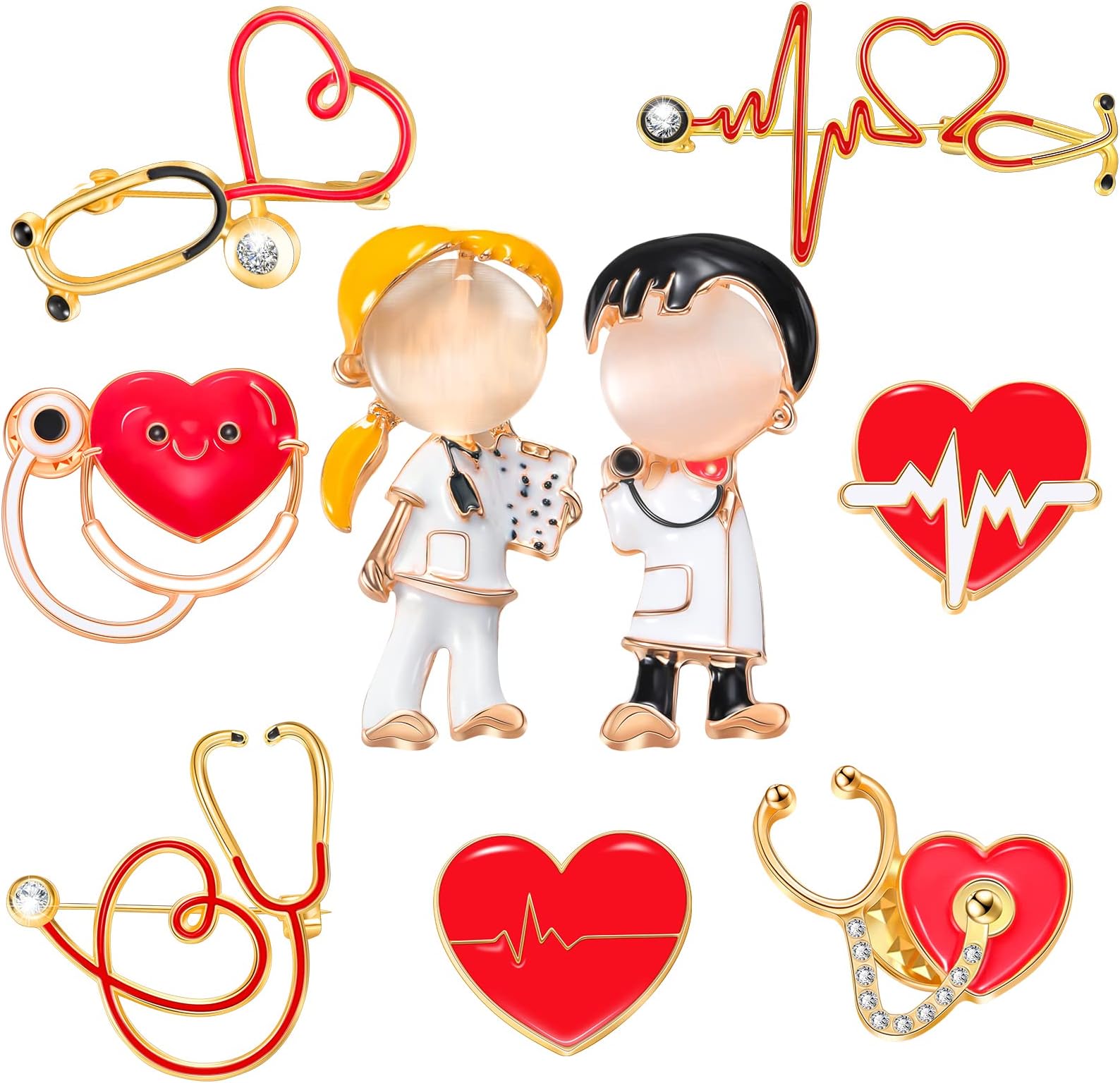 9 Pcs Cute Doctor Nurse Enamel Pins Stethoscope Brooch Pin Gift Set for Medical Students and Graduation Nurses' Day Gifts Hat Jacket Bag Decor Women Men