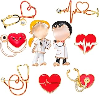 9 Pcs Medical Nurse Doctor Pins Stethoscope Brooch Pins Medicine Brooch Pin Stethoscope Brooch Medical Jewelry Nurse Gift for Medical Students Doctor Nurse Graduation Gifts (Cute Style)