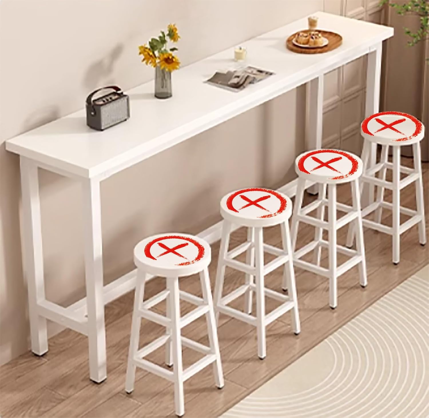 High Bar Table Bar Table 120/140/160/180cm Counter Breakfast Dining High Tables Counter Height 105cm Cocktail Table Bar Furniture High Kitchen Table,Kitchen Bar Table Counter(White,120CM)