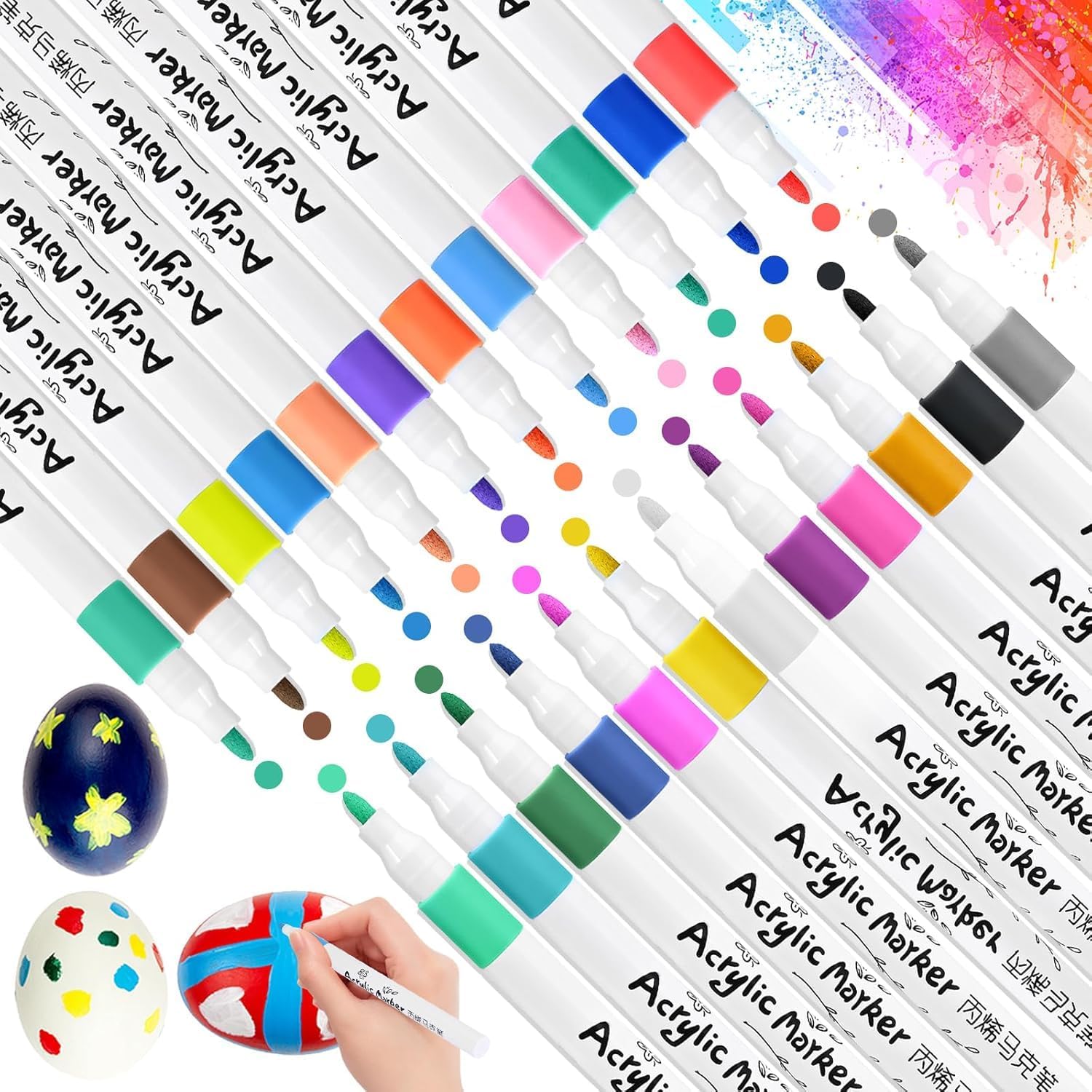 Amitasha 18 Shades Acrylic Markers Paint Pen Set for Rock Wood Painting, Art Craft Calligraphy Drawing Glass Ceramic, Fabric, Journal Doodling Writing Perfect for Sketching