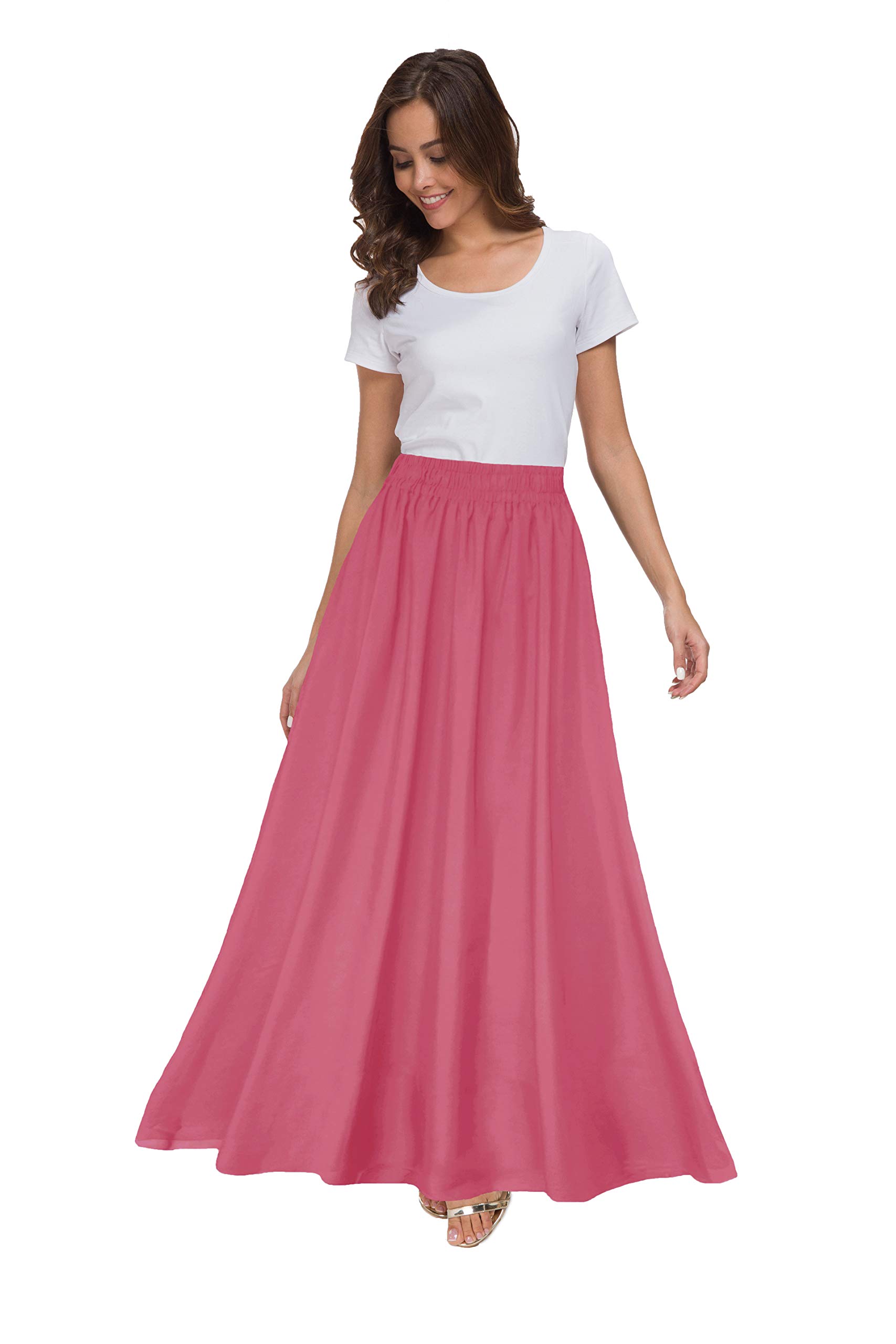 Sinono Womens Chiffon Retro Maxi Skirt Vintage Ankle-Length Skirts, Misty Rose, Medium