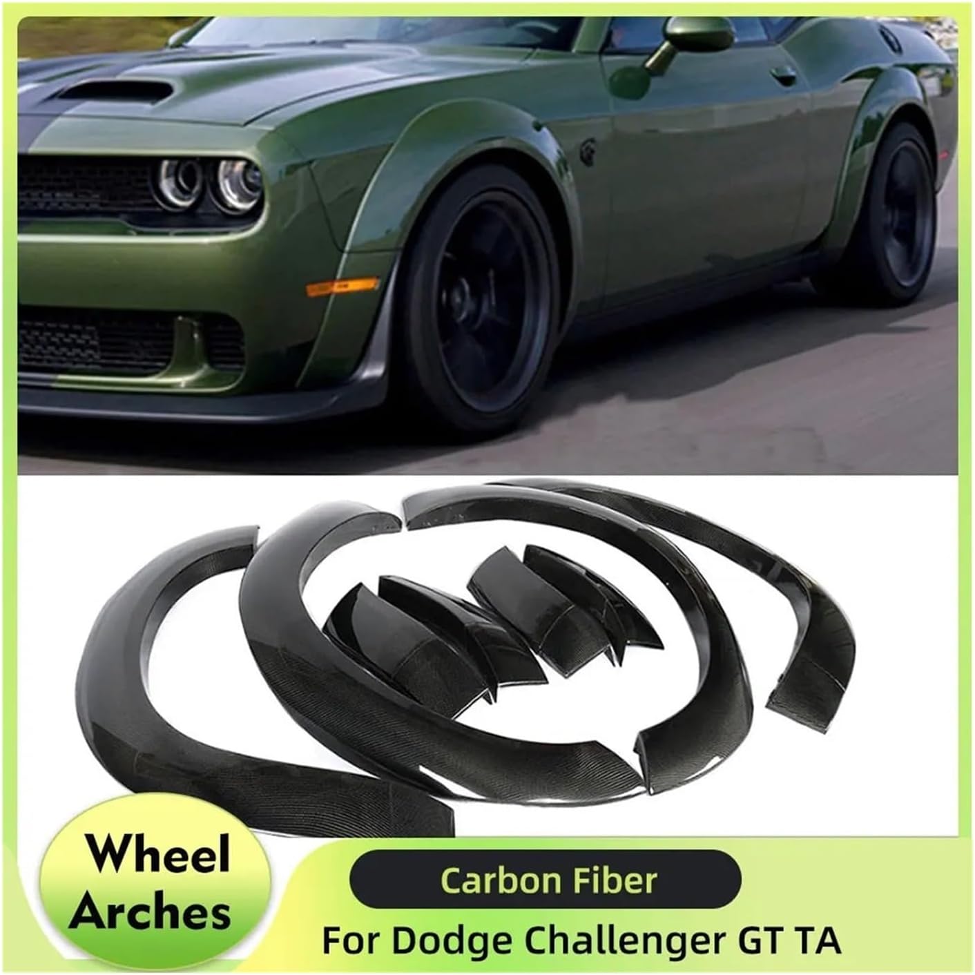 Wheel Arches Compatible for Dodge Challenger GT TA 2017 2018 Wheel Arch Car Side Fender Flares Cover Mudguards Trims Carbon Fiber FRP(FRP Black)
