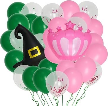 62 Pcs Green and Pink Balloon Garland Arch Kit Witch Theme Birthday Party Decorations Witch Hat Balloons and Pink Princess Crown Balloon for Birthday Party Decorations Supplies