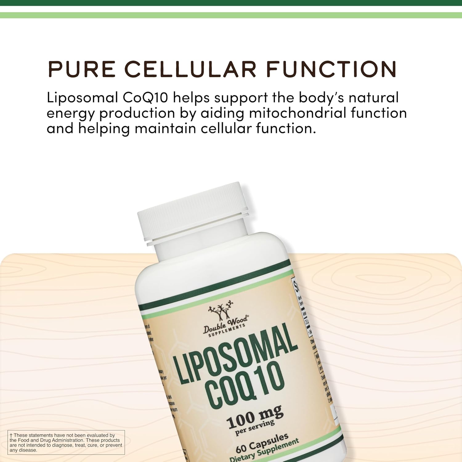 Liposomal CoQ10 Supplement for Antioxidant & Energy Support (100mg Per Serving, 60 Day Supply), Third Party Tested, Vegan Safe, Non-GMO by Double Wood