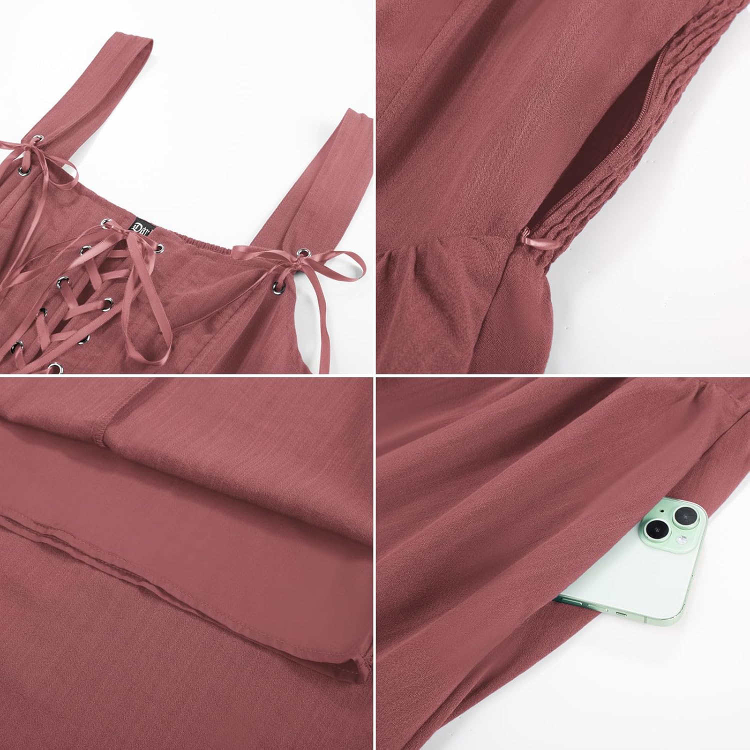 Scarlet Darkness Renaissance Dress Women Lace Up Cottagecore Sleeveless Long Dress Medieval Costume - Image 7