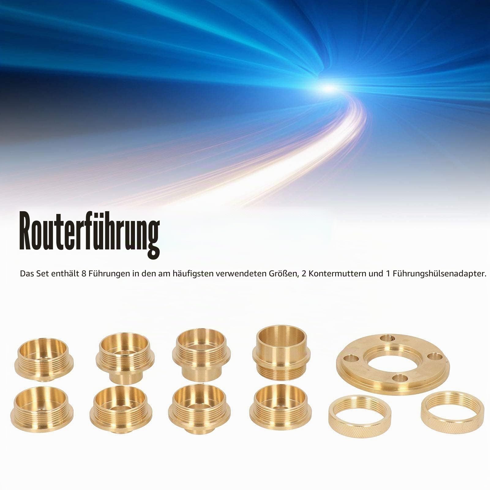 11 Stück/Set Messing Router Template Guide Set Router Guide Kit mit Kontermutter Adapter Router Zubehör von Messing für Reinigungsarbeiten