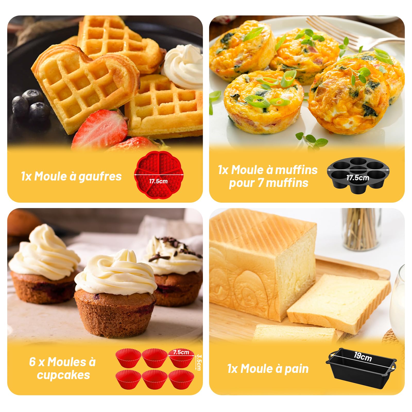 Moule Silicone Air Fryer - Accessoires Air Fryer pour Russell Hobbs 4 L, 4,3 l, 5,5 l, Philips 2000 Series NA220 NA229 4,2 l HD9270 6,2 l, avec Papier Sulfurisé, Moule à Gâteau, Spray à Huile, Grille
