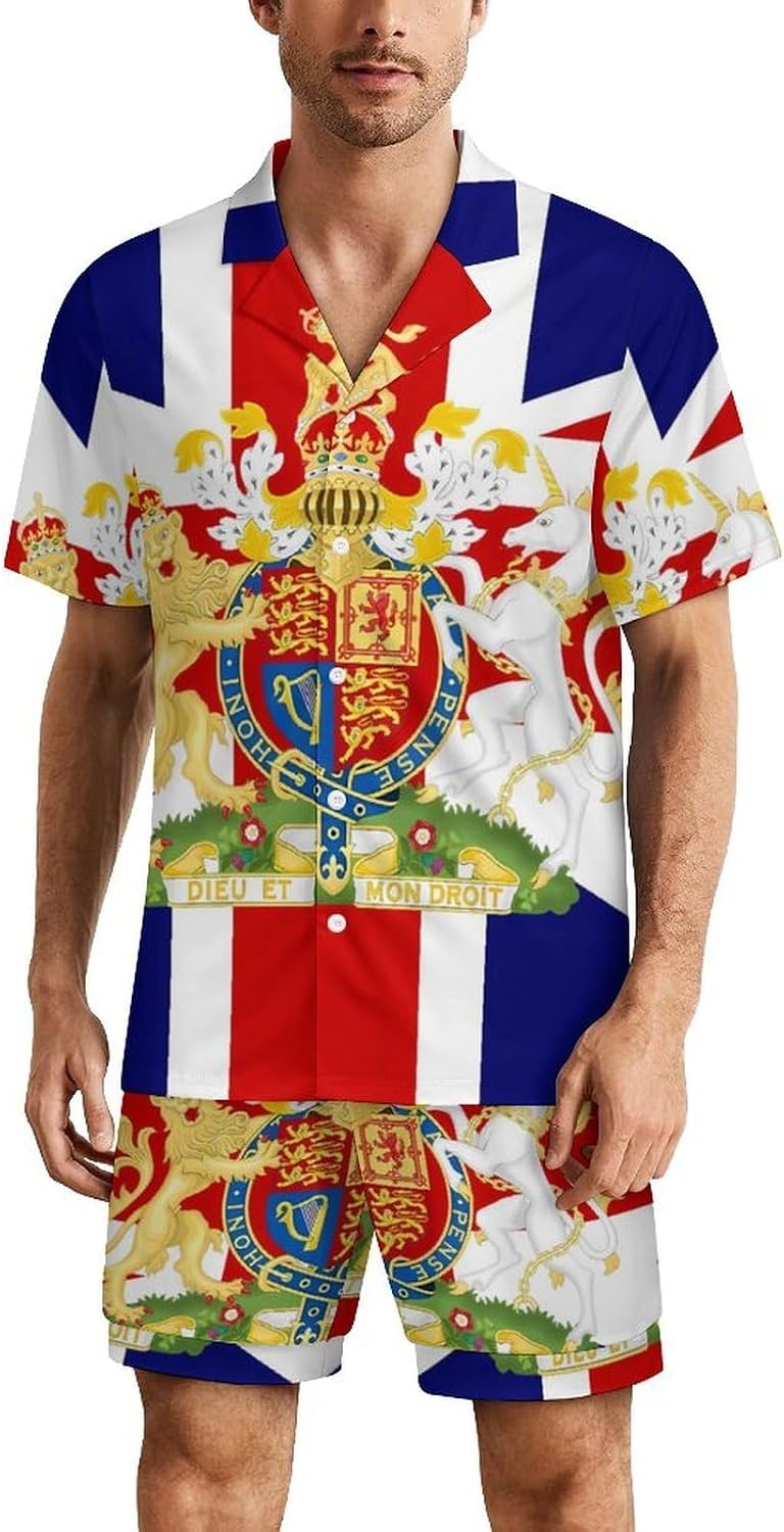 British Flag United Kingdom UK Men's Short Sleeve Pajama Set Satin Silk Like Lounge Sleepwear