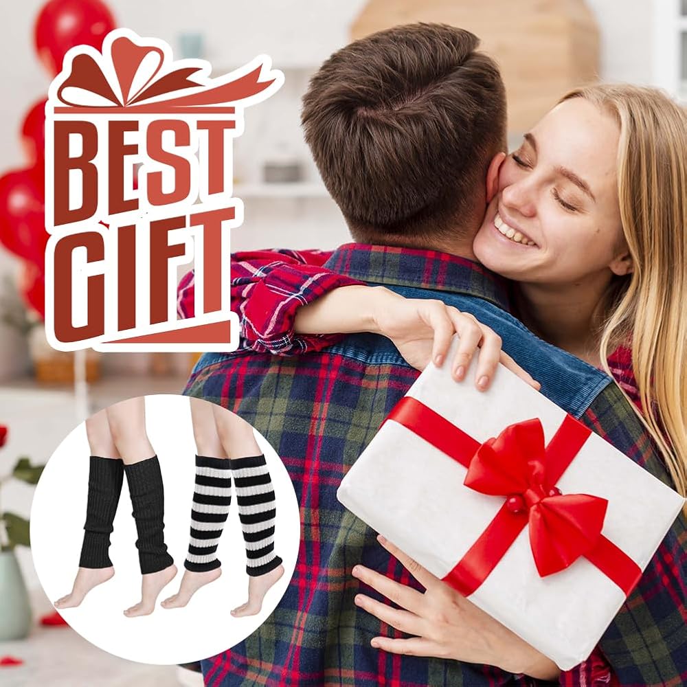 Scaldamuscoli Donna Invernali - 2 Paia Calze Alte Al Ginocchio Nere E A Righe - Foto 12