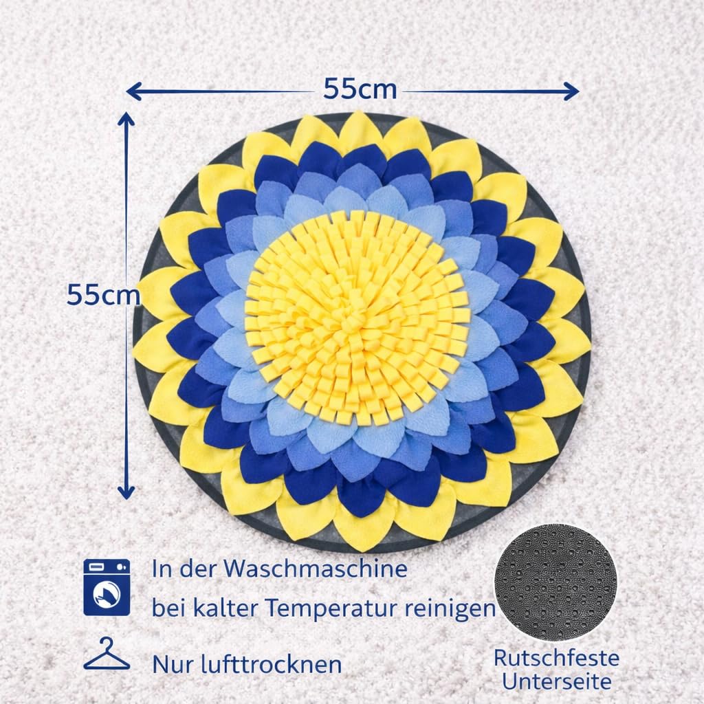 Schnüffelteppich Hund, Schnüffelfuttermatte für Training, Hundespielzeug, Haustierbedarf, Haustier Futtermatte, Gelb und Blau, Blumen Muster, Fleece Material