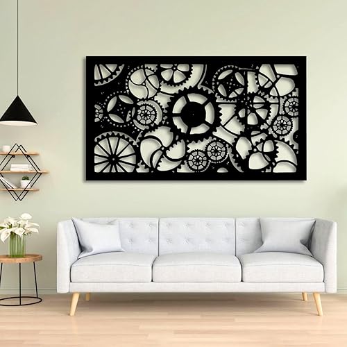 Arte de pared con rueda de engranaje de metal, decoración geométrica del hogar, arte de pared mecánico industrial steampunk para sala de estar,