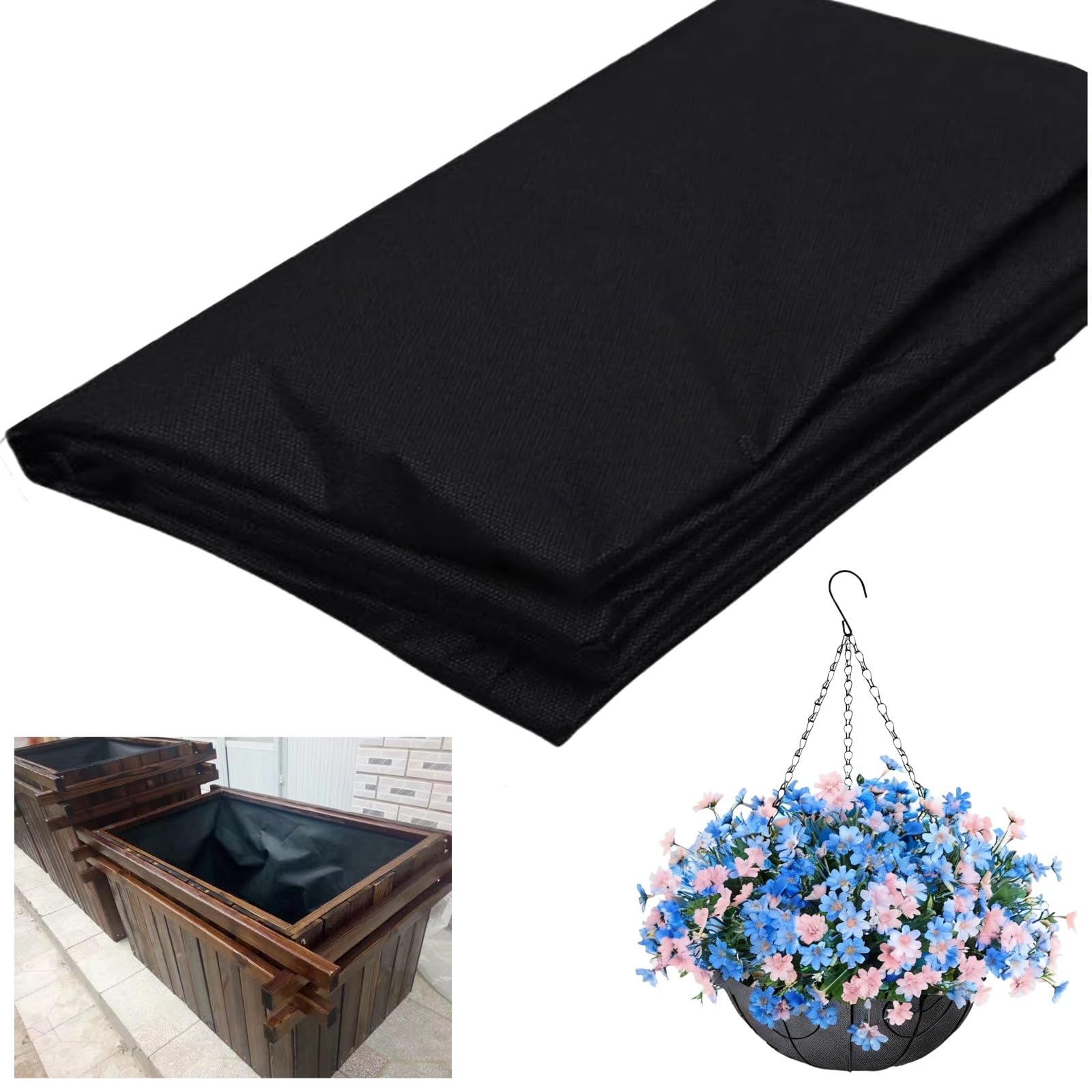 FontFable 2.9m x 1.6m/63 x 114 Raised Garden Bed Liner, Non Woven Fabric Liner for Large Veg Trough, Outdoor Bed Vegetable Planter Liner Keeps Soil Contained and Water Drained