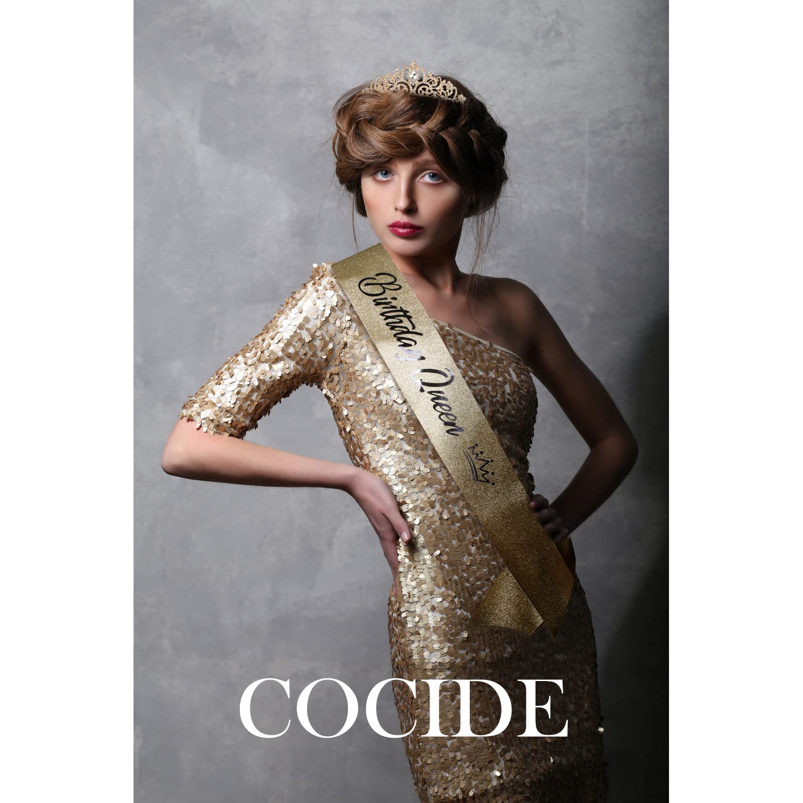 “Birthday Queen” Sash And Crystal Tiara Set Tiara And Crowns For Women Birthday Gift For Girl Kit Decorations Set Rhinestone Hair Accessories Glitter Stain Silk Sash For Party