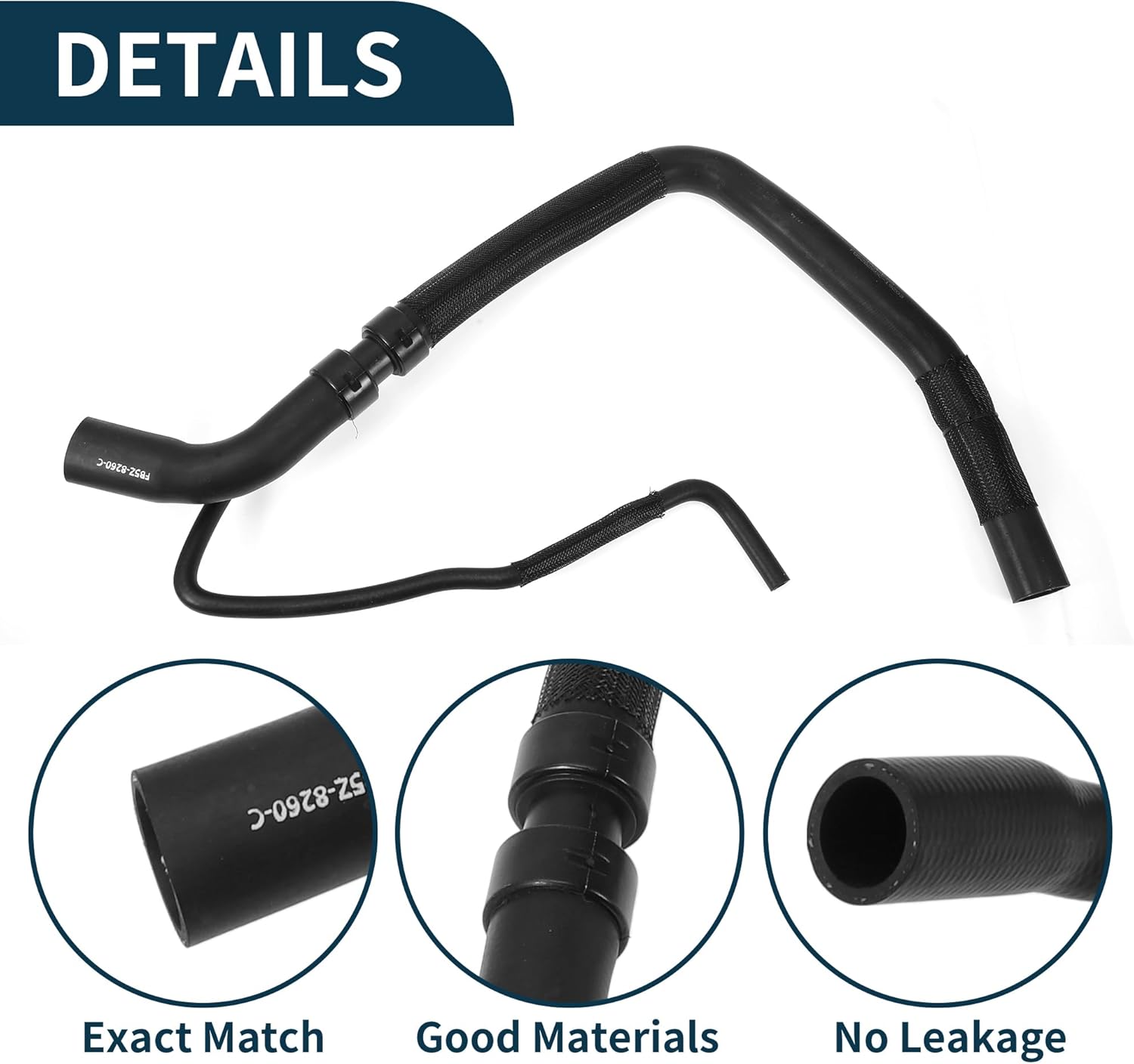 Radiator Hose Heater Hose No.FB5Z8260C for Ford Explorer XLT Limited Base Sport Utility 2.3L 2016-2019 Black Rubber 1 Pc Water Tank Upper Pipe