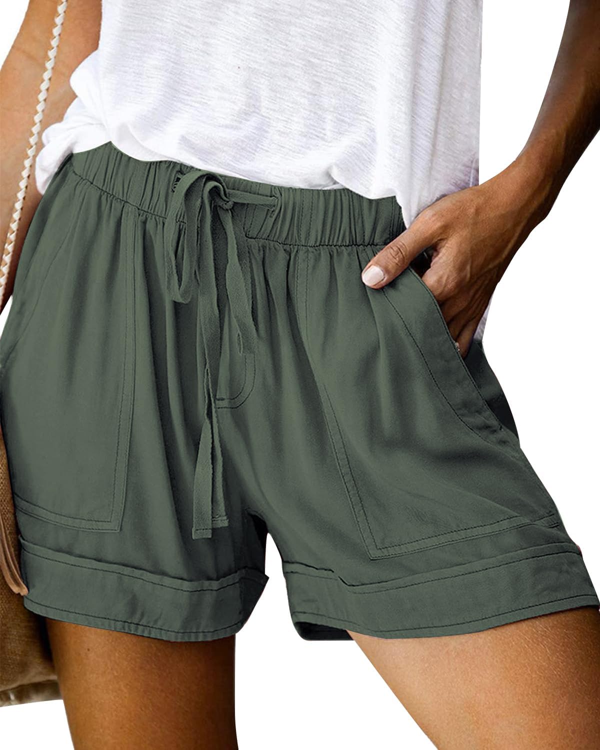 Womens Elastic Waist Drawstring Shorts Beach Shorts Lightweight Athletic Shorts Comfy Short Pants with Pockets