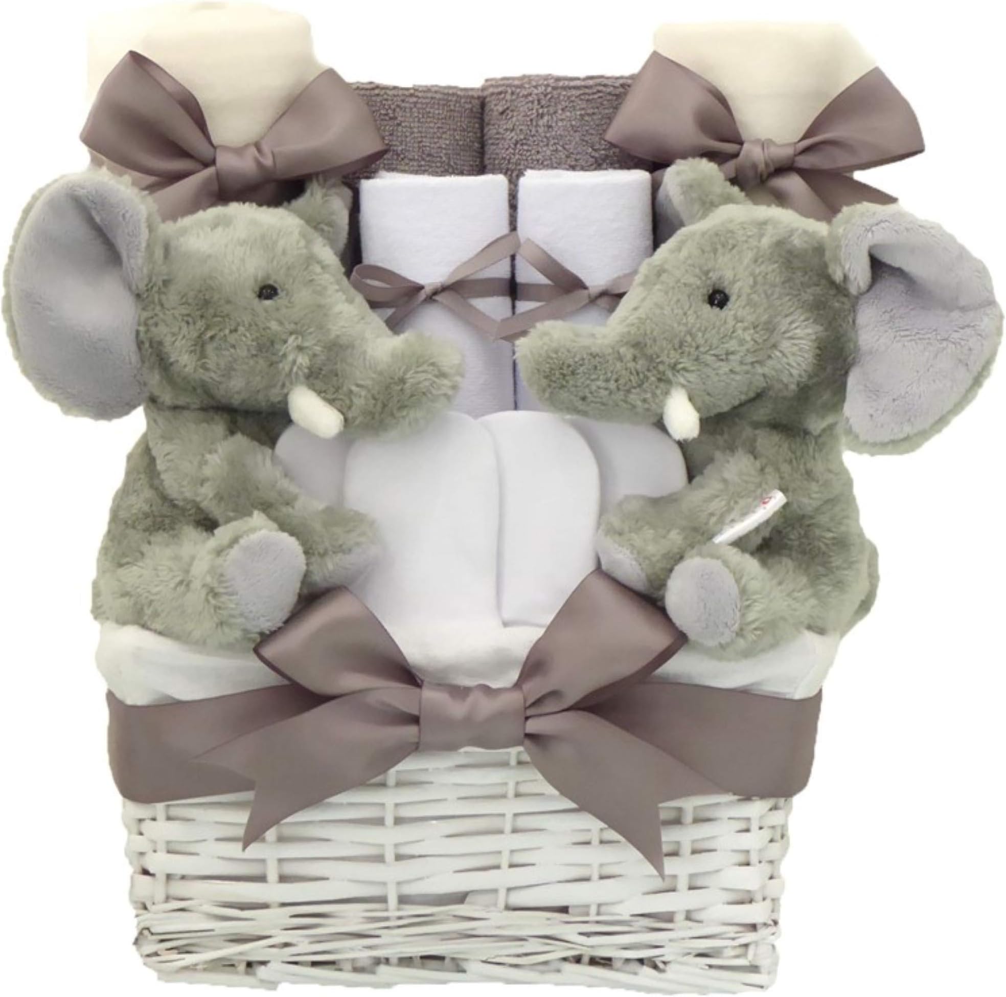 My First Twins Baby Hamper Unisex for Newborns⼁Grey Shower Basket Essentials⼁Newborn Gifts Boy Girl Neutral Gifts⼁Nappy Cake Decorations Gift Set New Born Babies Presents Maternity Leave Mums