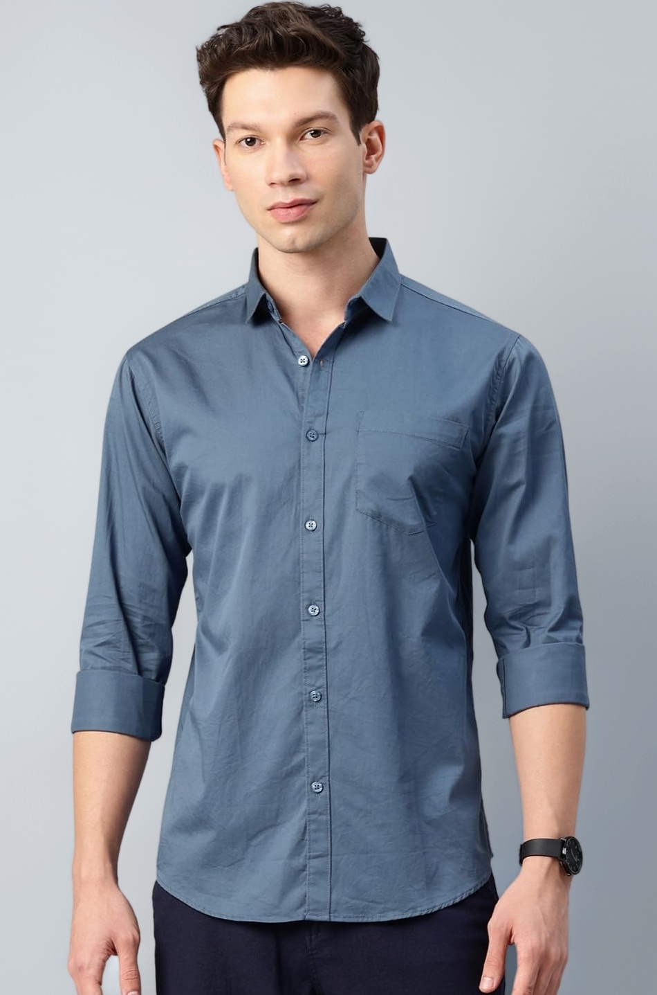 Men's Cotton Slim Fit Solid Casual Shirt