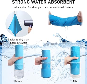 Microfibre Towel, Lightweight & Quick Dry Gym Towels, Soft, Super Absorbent, Ultra Compact Towel Great for Sports, Camping, Gym, Beach and Swimming (Sky Blue, 40x60cm)