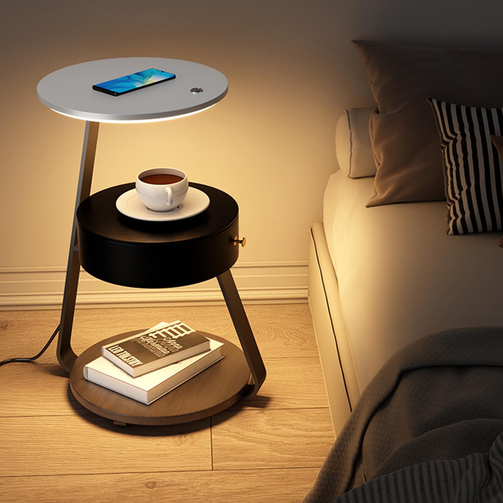 Table de nuit LED blanche intelligente : résolvez le désordre et le manque de lumière