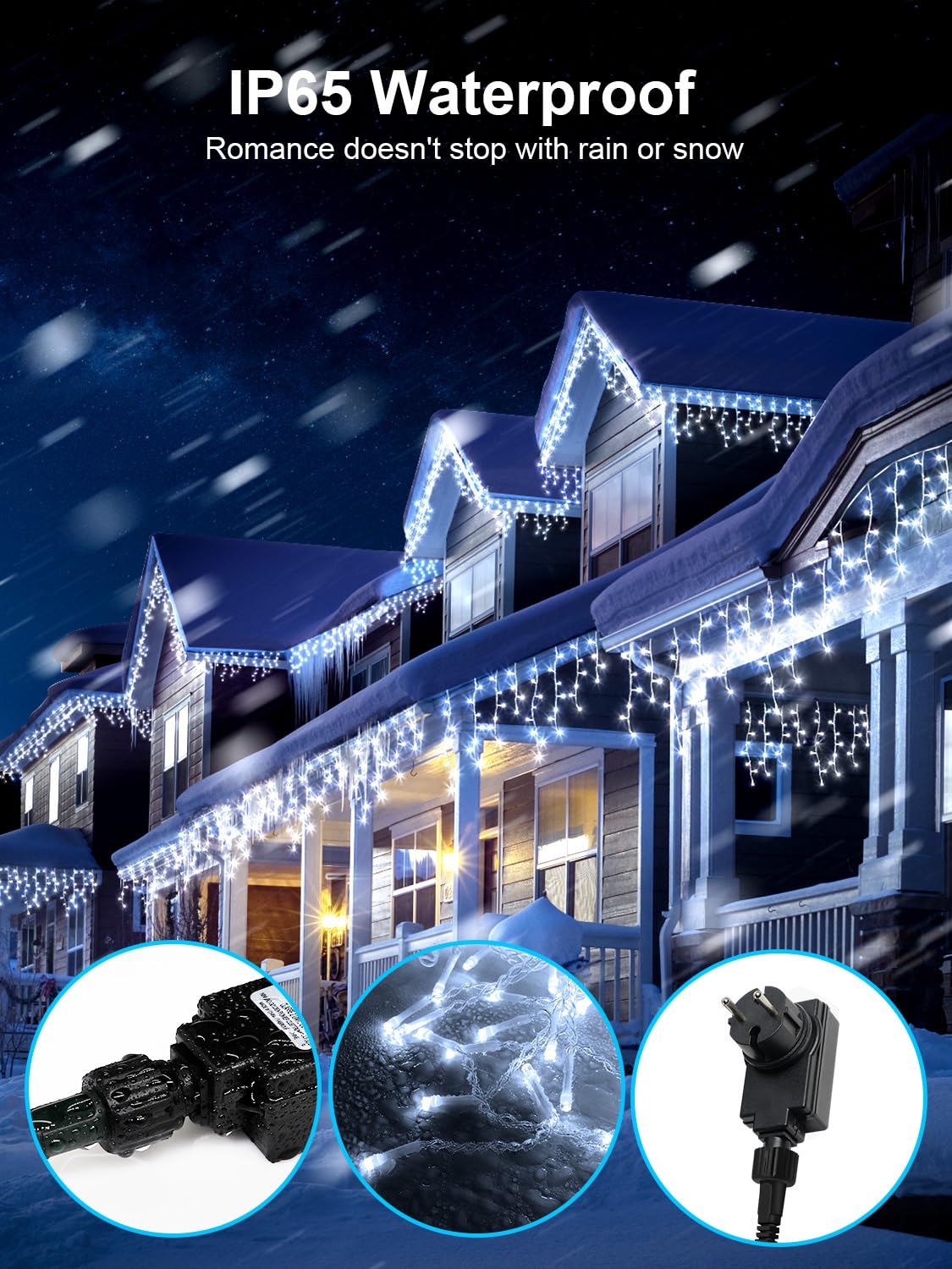 ARKOCHIC 10M Luci Natale Esterno Cascata, 400 LED Tenda Luminosa Bianco Caldo, Luci Natalizie da Esterno con Telecomando, 8 Modalità, Luci Decorazione Natale per Feste, Finestra, Balcone