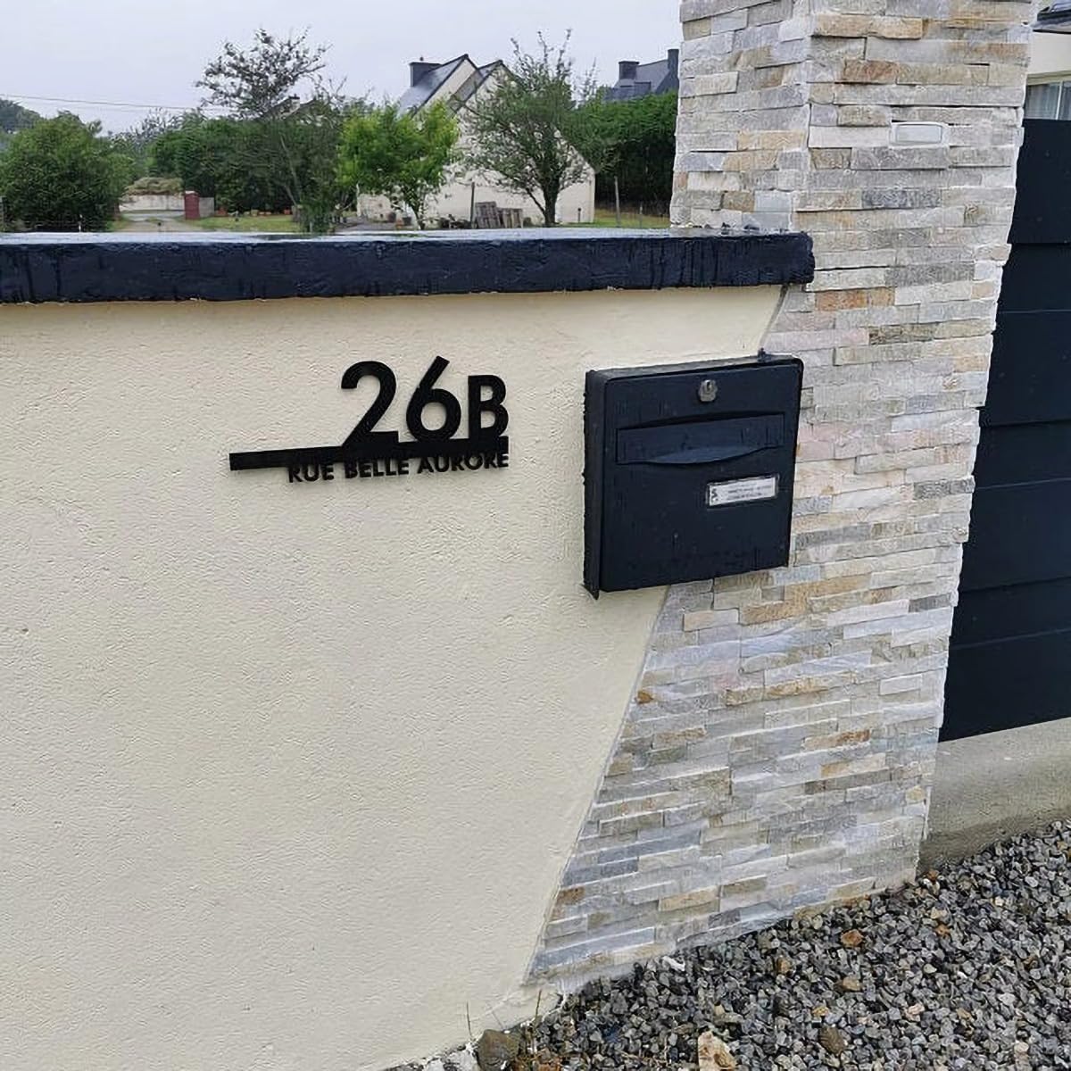 Letrero de metal moderno con el número de la casa, letrero de dirección de casa personalizado con nombre de calle (1)