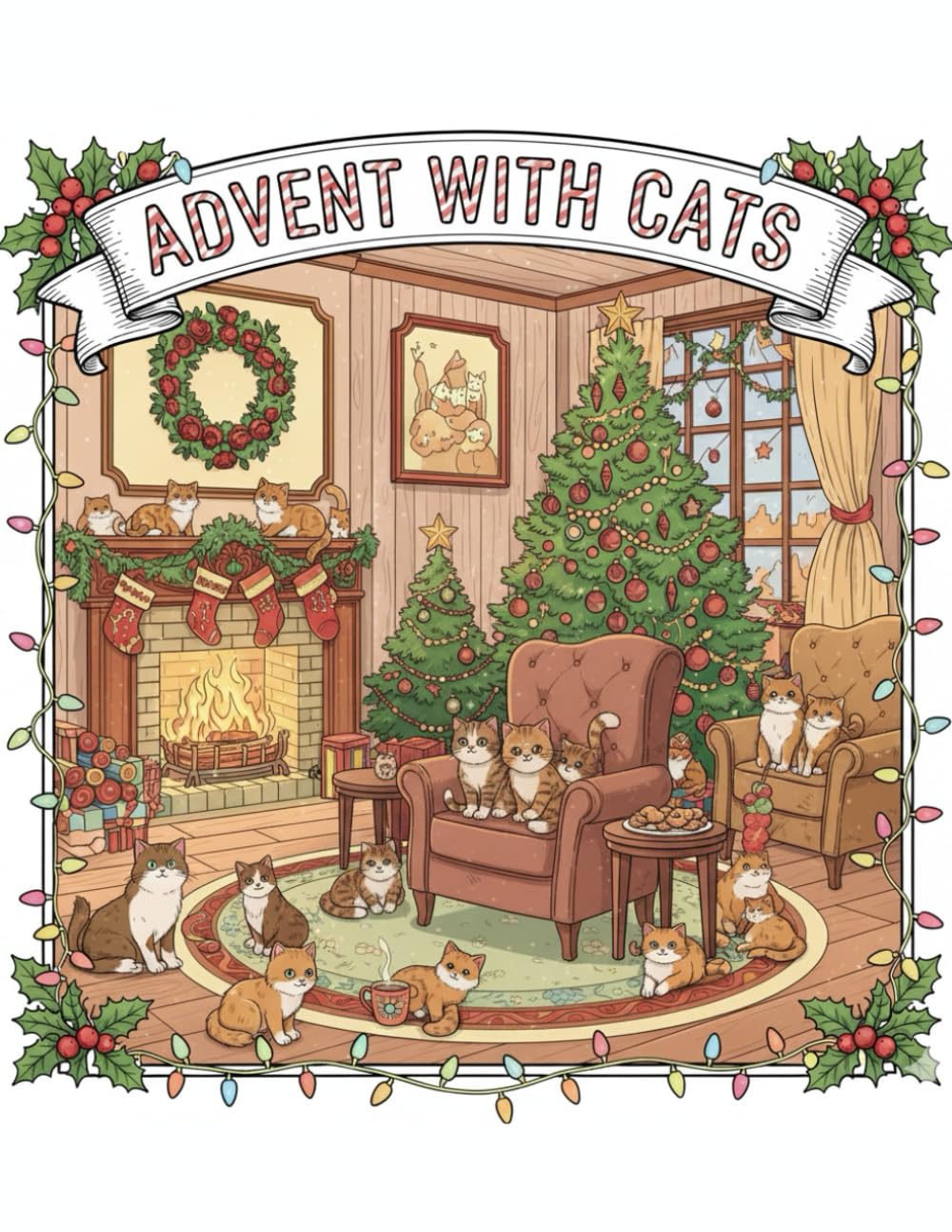 Advent with Cats: A Christmas Coloring Book for Kids and Adults: Cute Holiday Kittens, Festive Scenes, and Cozy Winter Fun