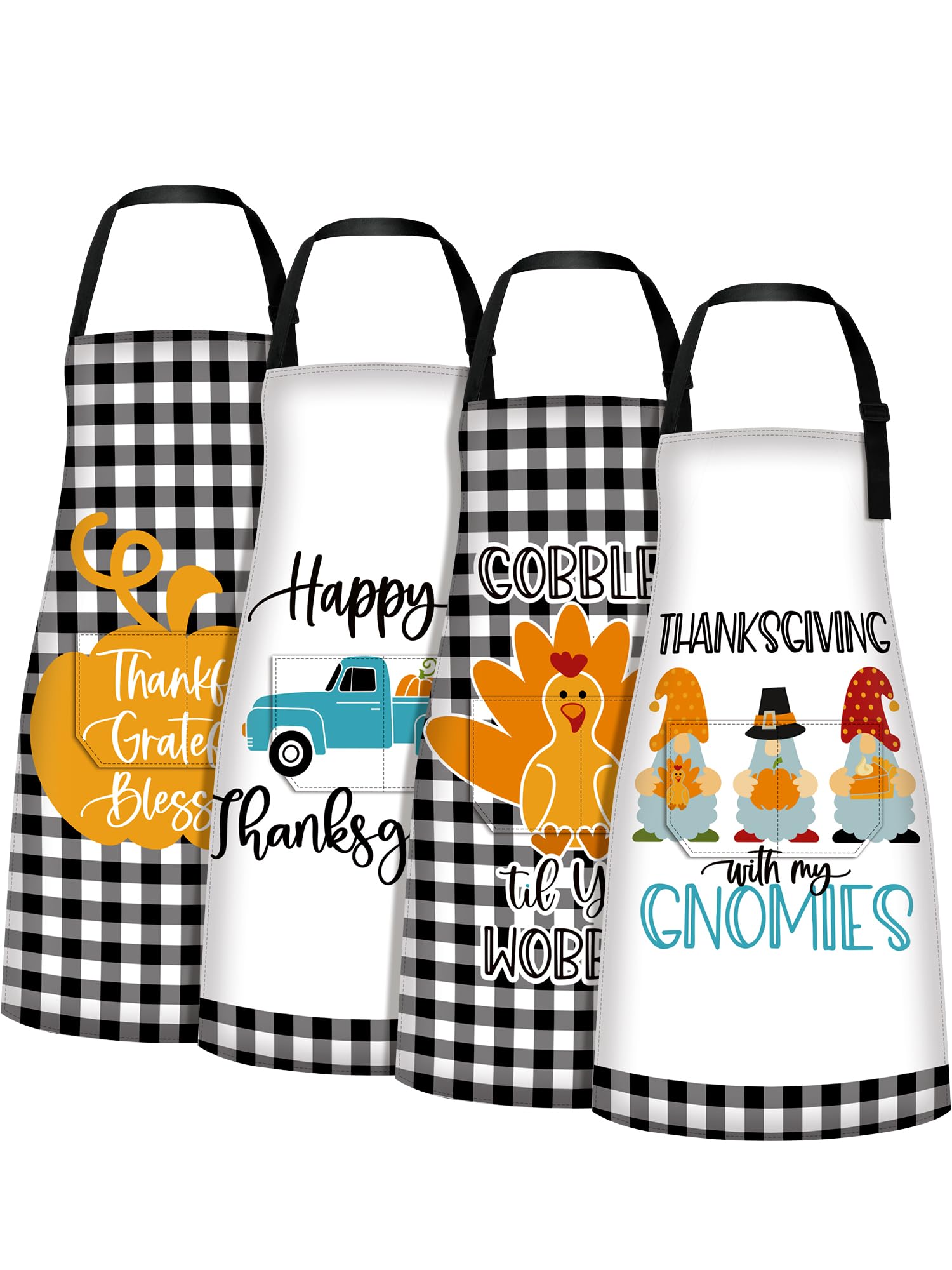 Geetery 4 Pcs Fall Aprons with Pocket Funny Turkey Pumpkin Apron for Women Thanksgiving