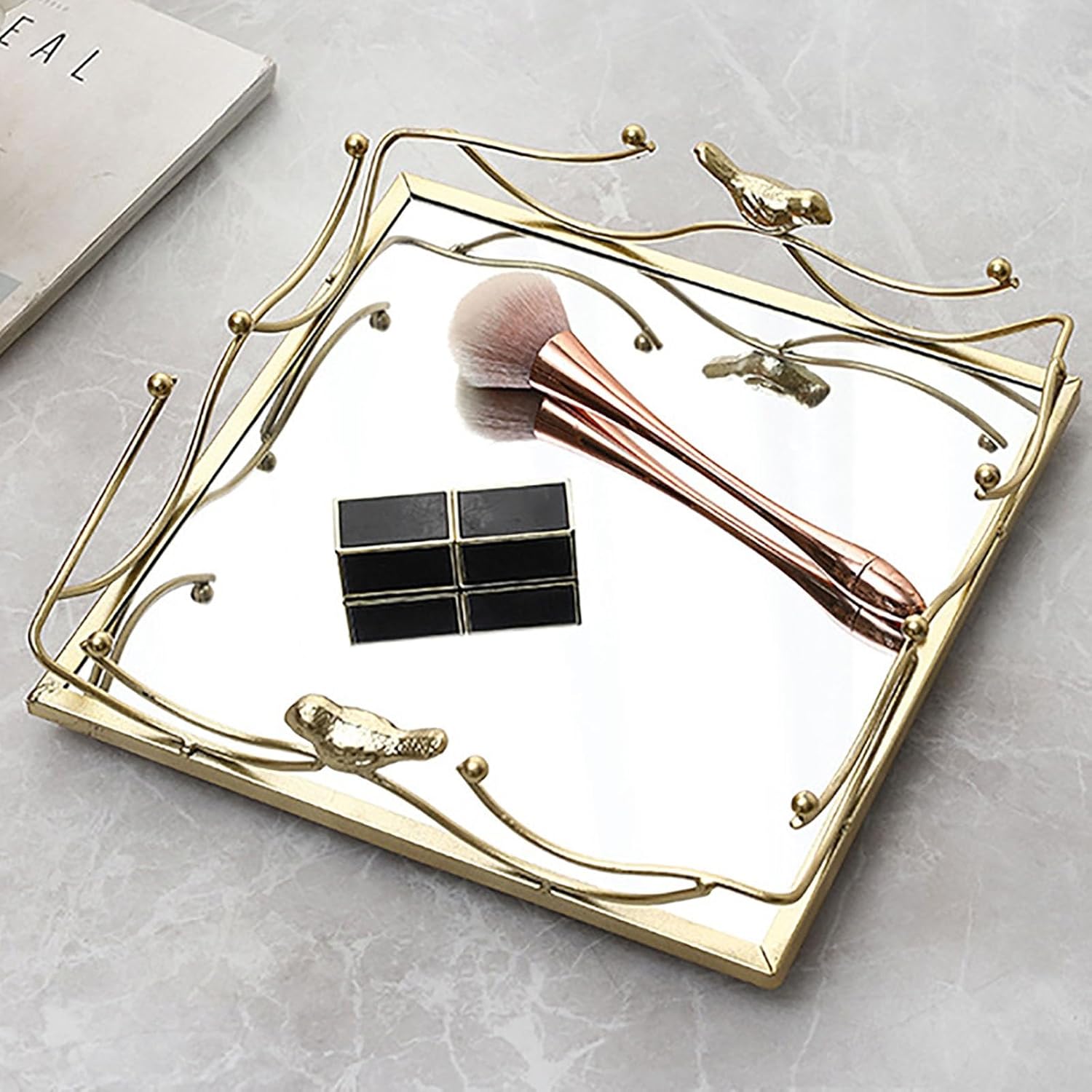 Set of 2 Metal Mirrored Round Serving Trays Metal Vanity Jewelry Tray Perfume Dresser Tray for Bathroom Vanity Home Décor(A)