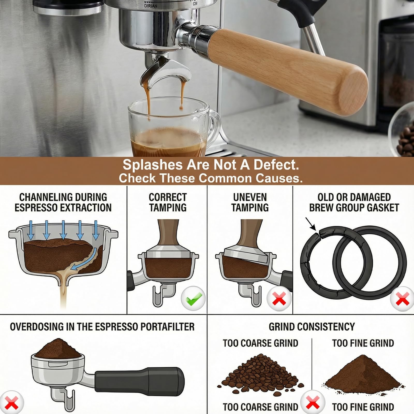 Portafiltros 51mm para DeLonghi Dedica EC680 EC685 y Smeg, portafiltro de acero inoxidable con mango ergonómico de madera premium, doble salida, diseño de 3 orejas, portafiltro de espresso, incluye