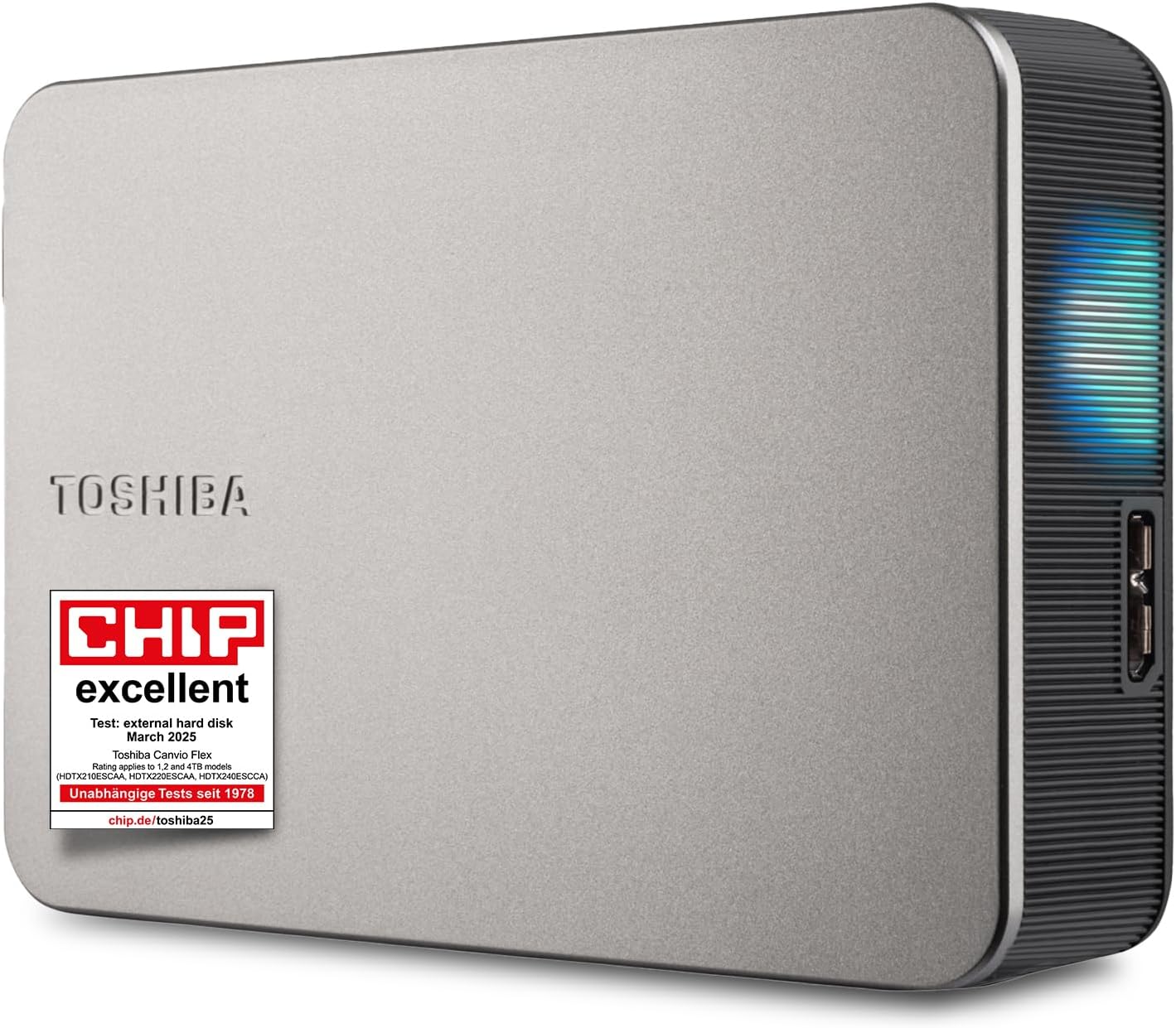 Toshiba Canvio Flex 4TB – Portable 2.5’’ External Hard Drive (HDD) for Mac, Windows PC, Smartphone and Tablet Use, Compatible with Most USB-C and USB-A Devices, Warm Silver (HDTX240ESCCA)