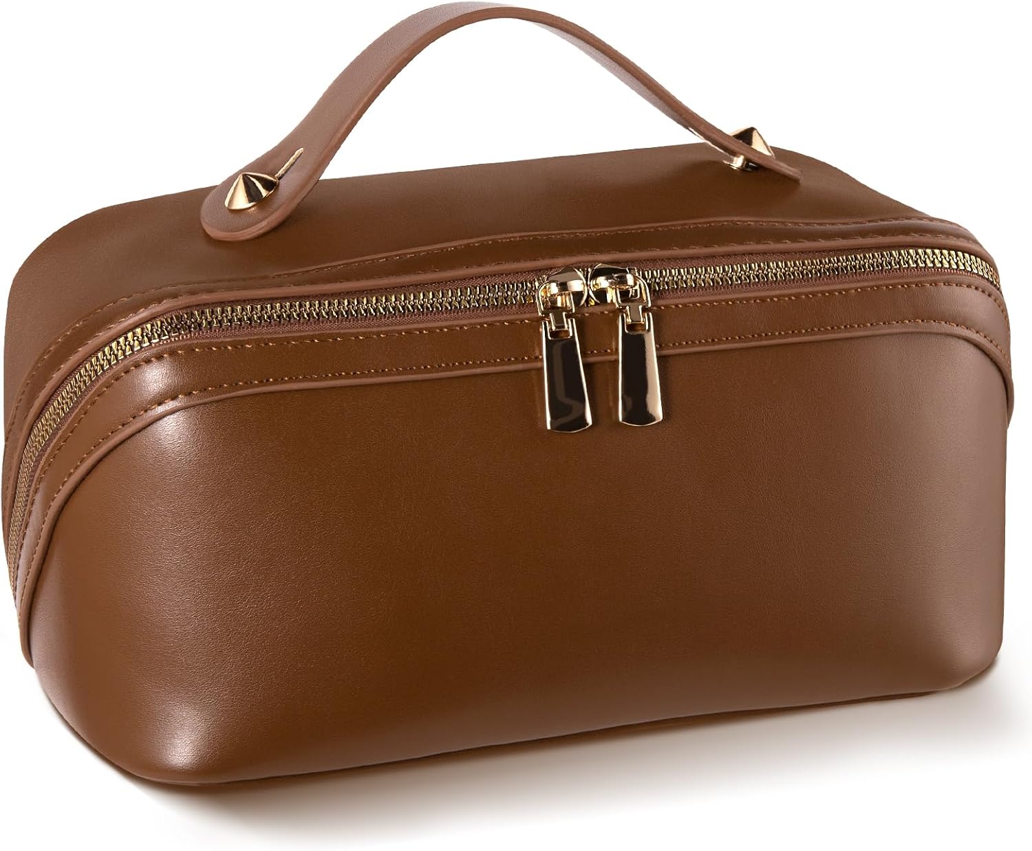 Abiudeng Travel Makeup Bag Large Capacity Toiletry Bag for Travel Essentials Open Flat Makeup bag Organizer with Divider and Handle-Brown