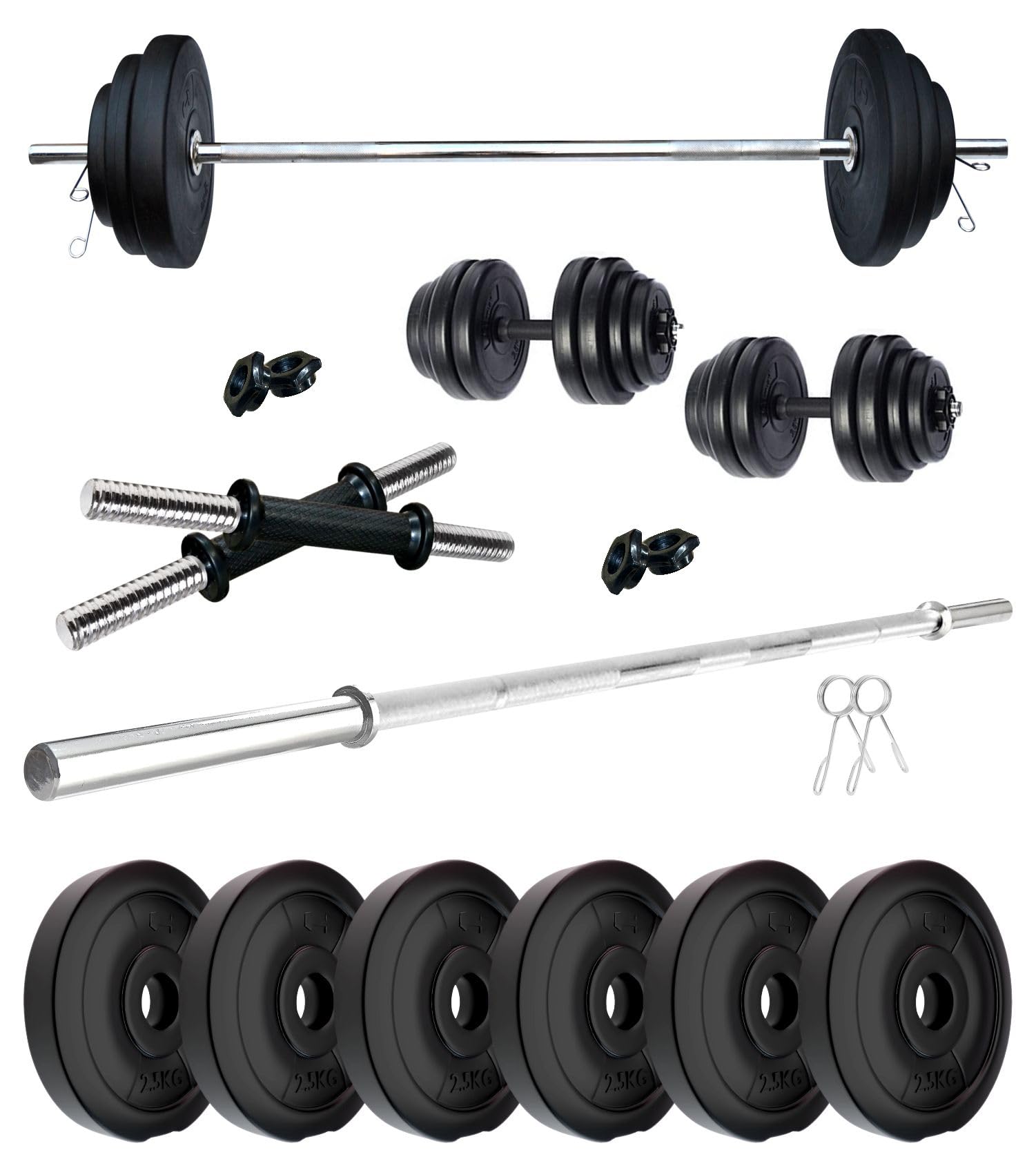Kore PVC 15 Kg Home Gym Set with One 3 Ft Straight Rod and One Pair Dumbbell Rods, Multicolour-image-14